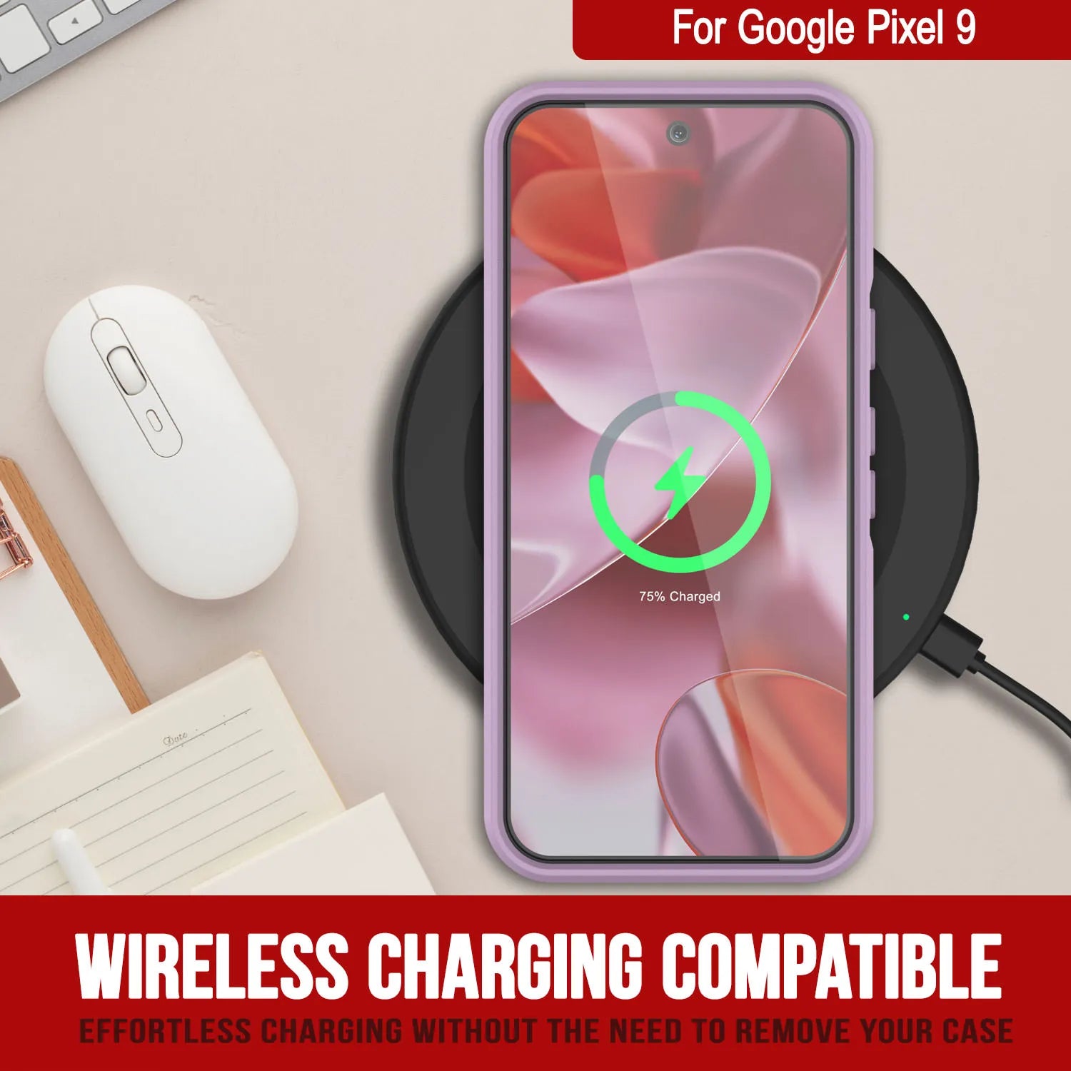 PunkCase Google Pixel 9 Case, [Spartan 2.0 Series] Clear Rugged Heavy Duty Cover W/Built in Screen Protector [Lilac]