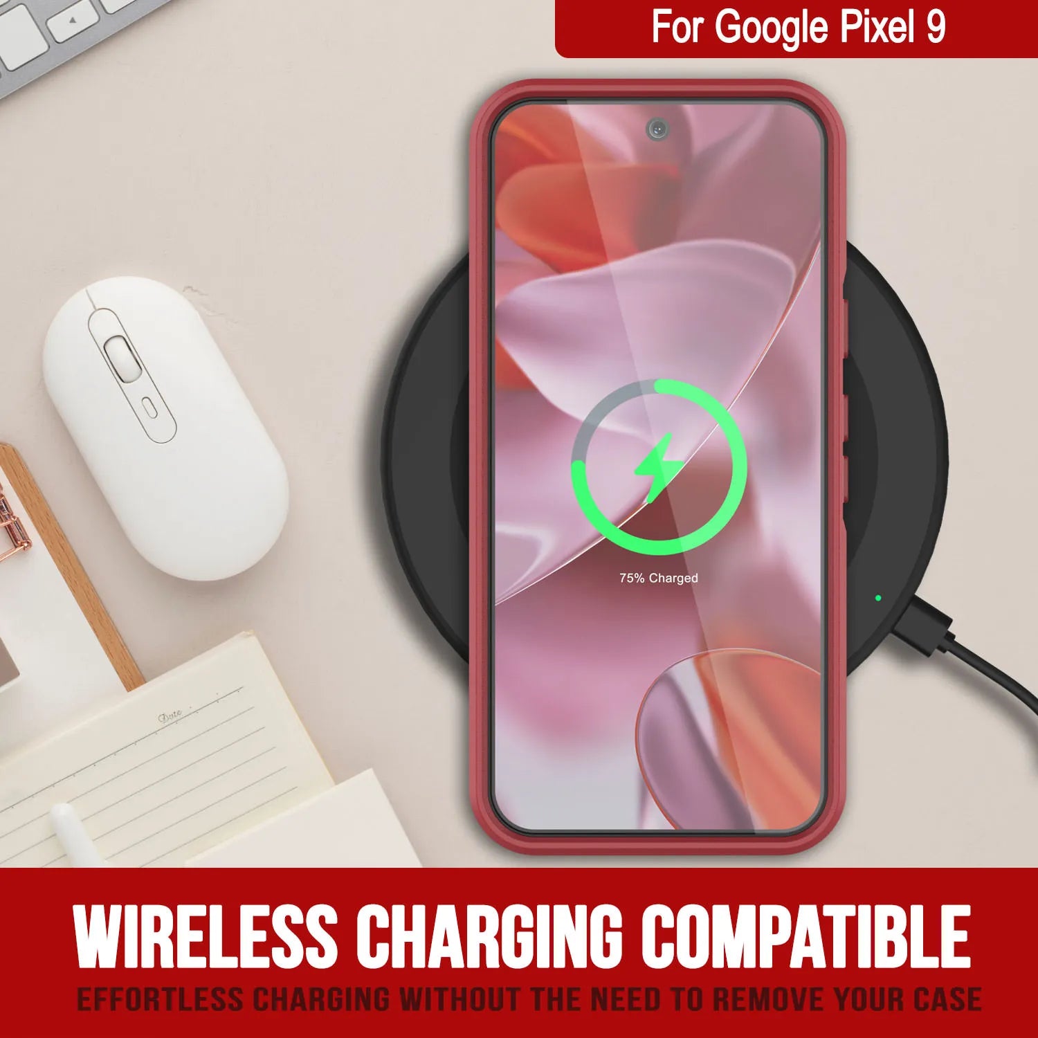 PunkCase Google Pixel 9 Case, [Spartan 2.0 Series] Clear Rugged Heavy Duty Cover W/Built in Screen Protector [Red]