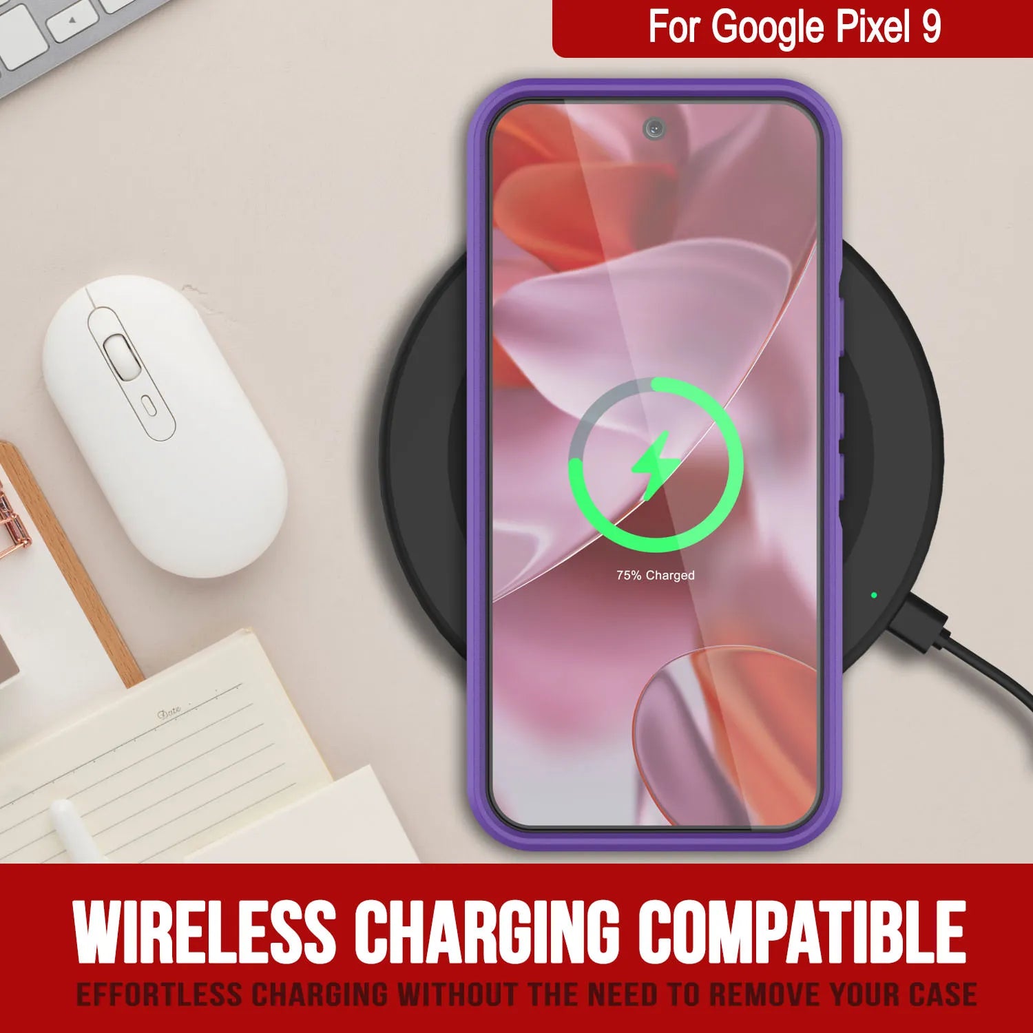 PunkCase Google Pixel 9 Case, [Spartan 2.0 Series] Clear Rugged Heavy Duty Cover W/Built in Screen Protector [Purple]