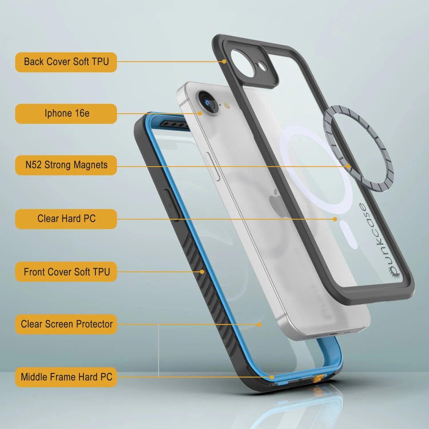 iPhone 16e Waterproof Case, Punkcase [Extreme Mag Series] Armor Cover W/ Built In Screen Protector [Blue]