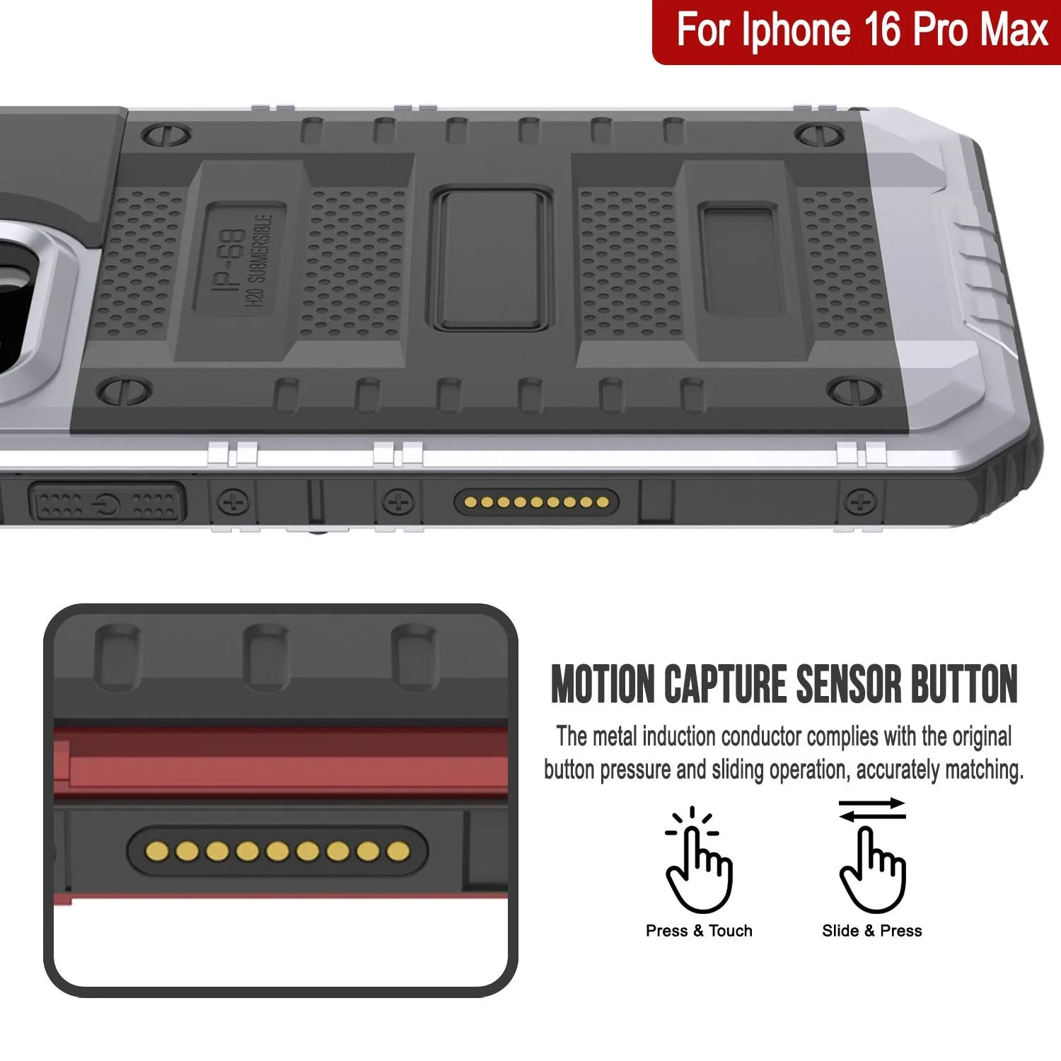 iPhone 16 Pro Max Metal Extreme 3.0 Series Aluminum Waterproof Case IP68 W/Buillt in Screen Protector & Kickstand [White]