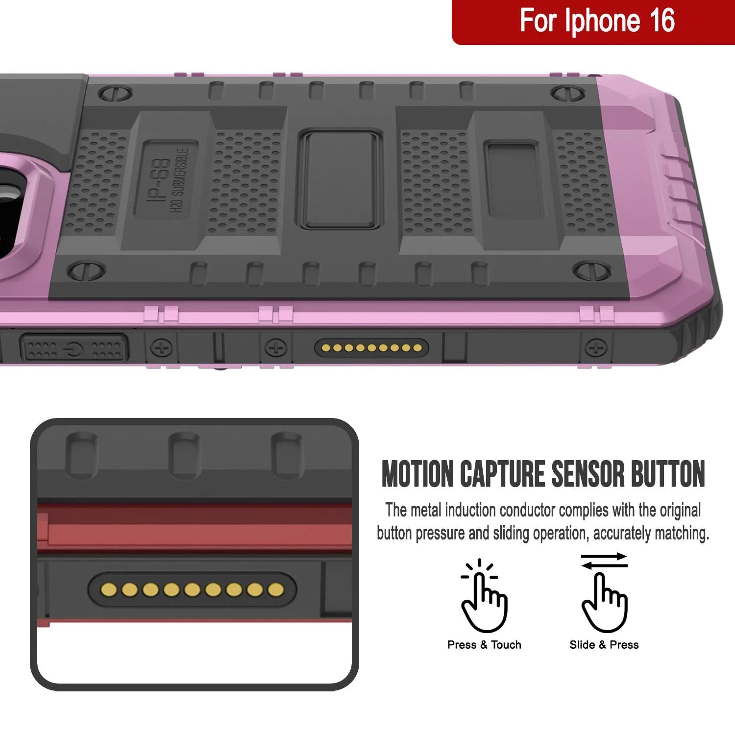 iPhone 16 Metal Extreme 3.0 Series Aluminum Waterproof Case IP68 W/Buillt in Screen Protector & Kickstand [Pink]