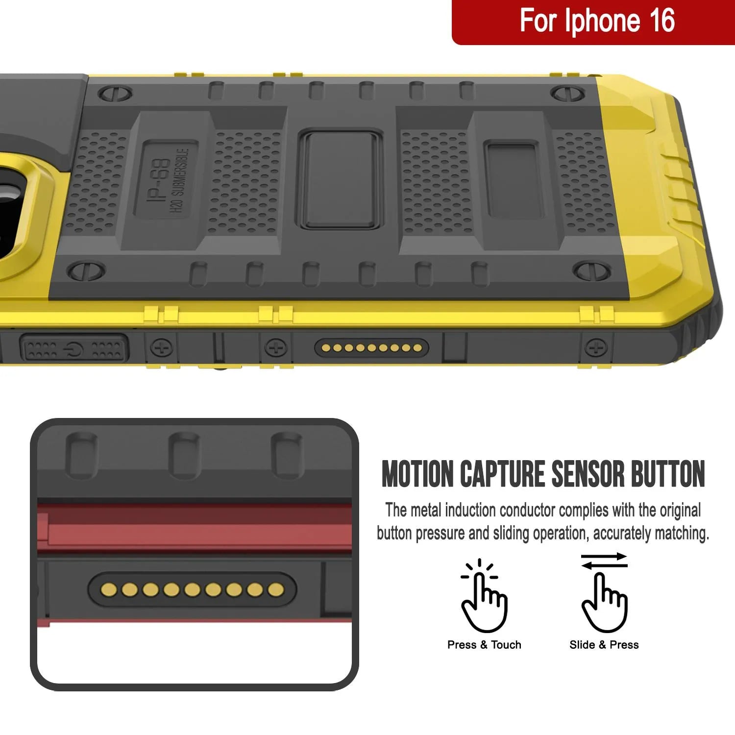 iPhone 16 Metal Extreme 3.0 Series Aluminum Waterproof Case IP68 W/Buillt in Screen Protector & Kickstand [Yellow]