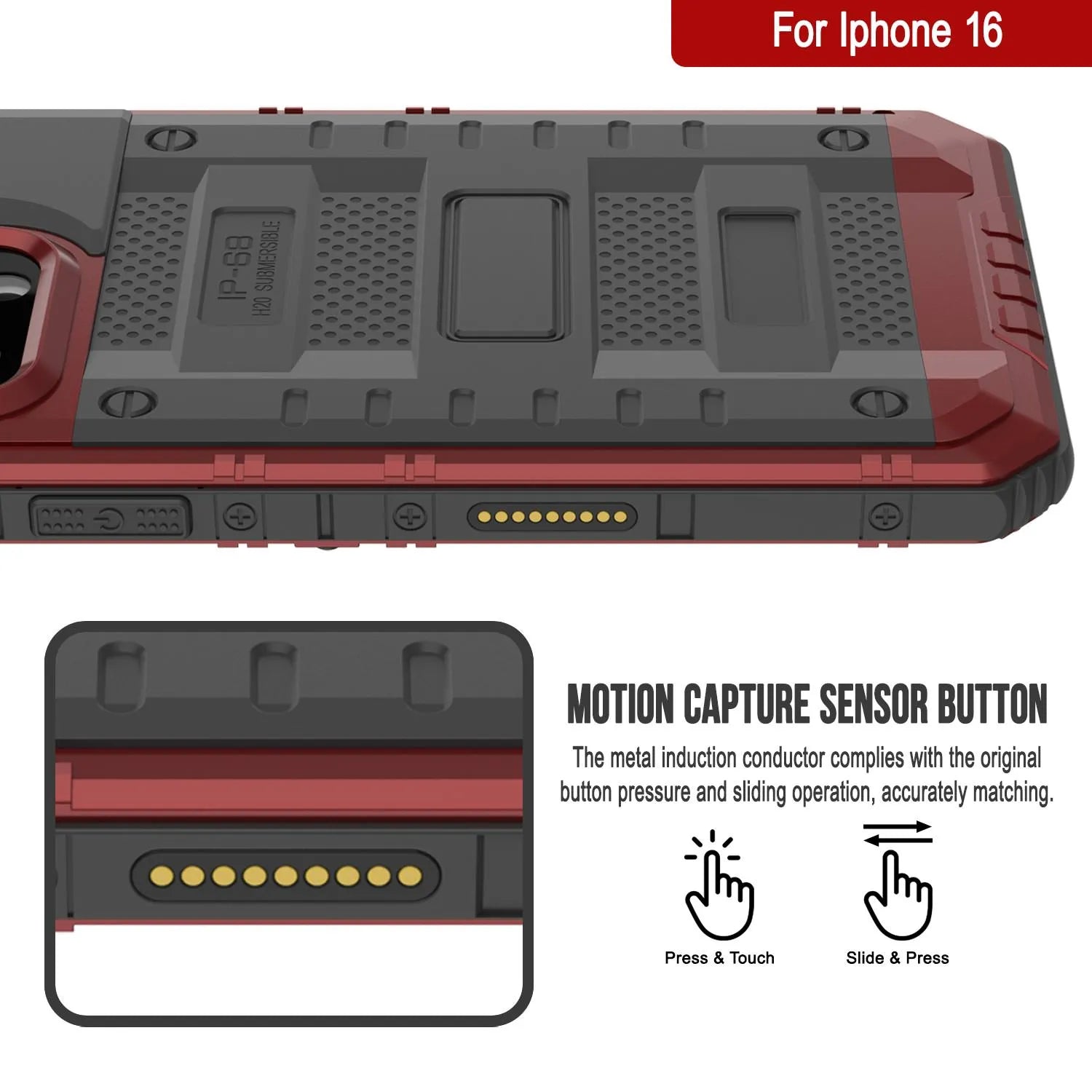 iPhone 16 Metal Extreme 3.0 Series Aluminum Waterproof Case IP68 W/Buillt in Screen Protector & Kickstand [Red]