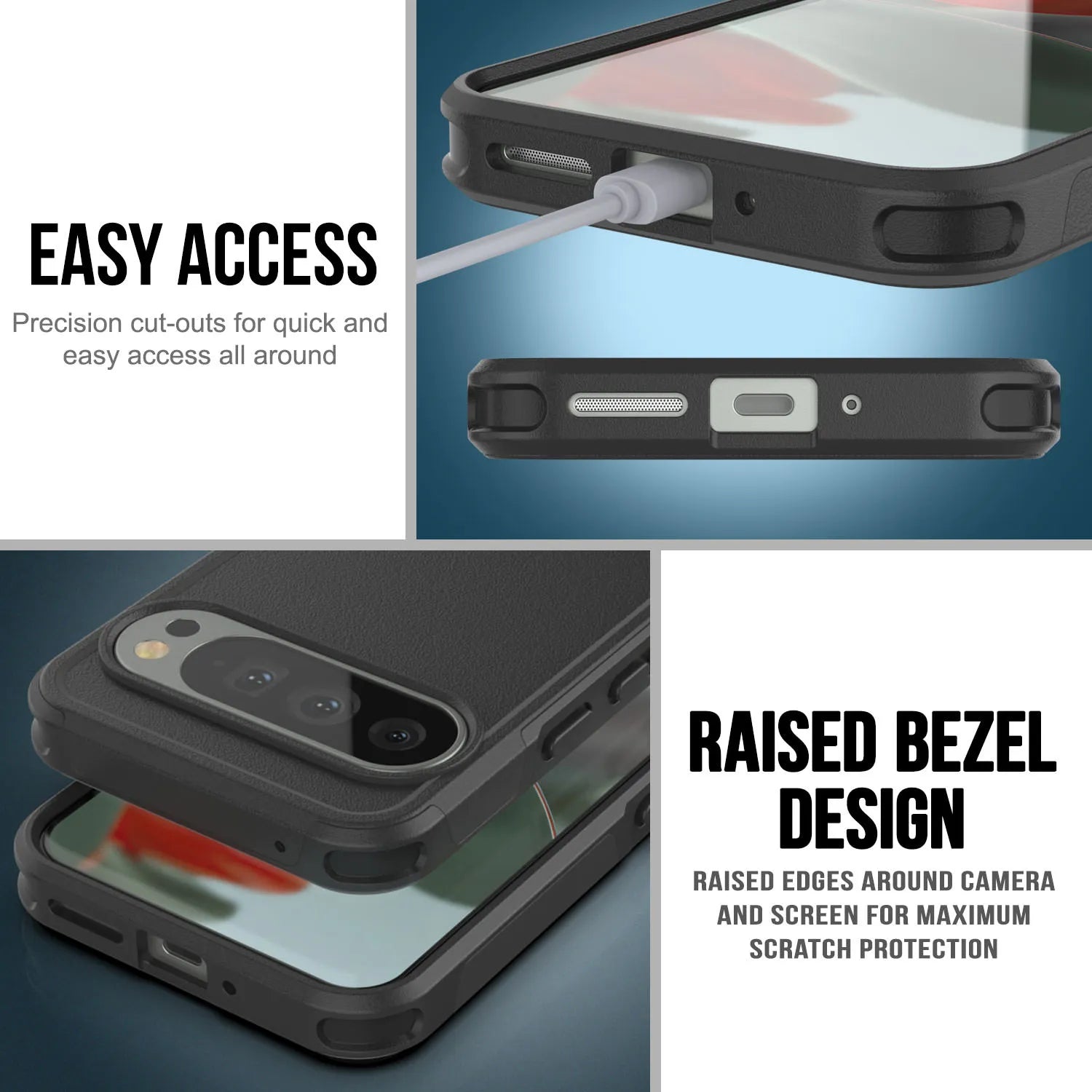 PunkCase Google Pixel 9 Pro XL Case, [Spartan 2.0 Series] Clear Rugged Heavy Duty Cover W/Built in Screen Protector [Red]
