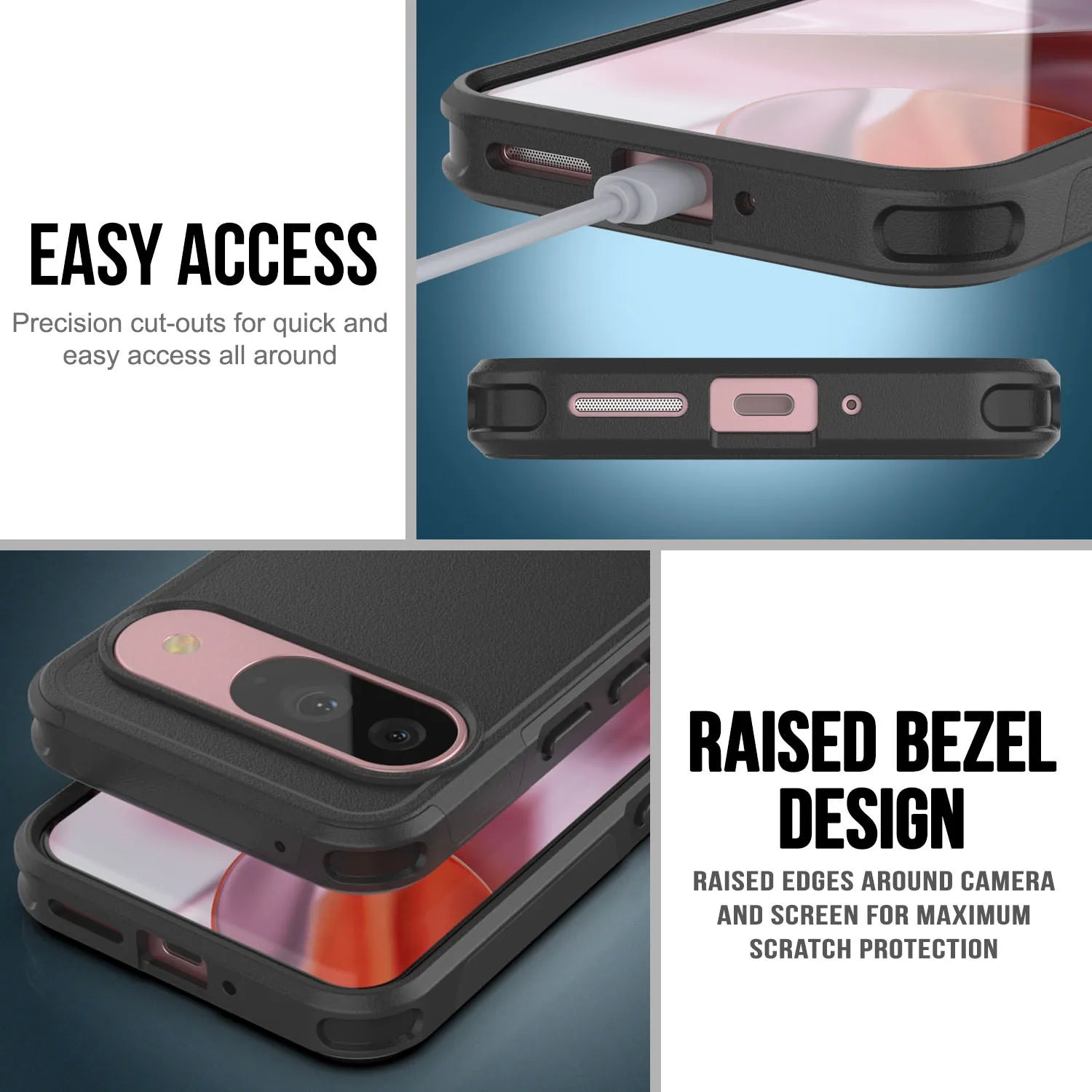 PunkCase Google Pixel 9 Case, [Spartan 2.0 Series] Clear Rugged Heavy Duty Cover W/Built in Screen Protector [Red]