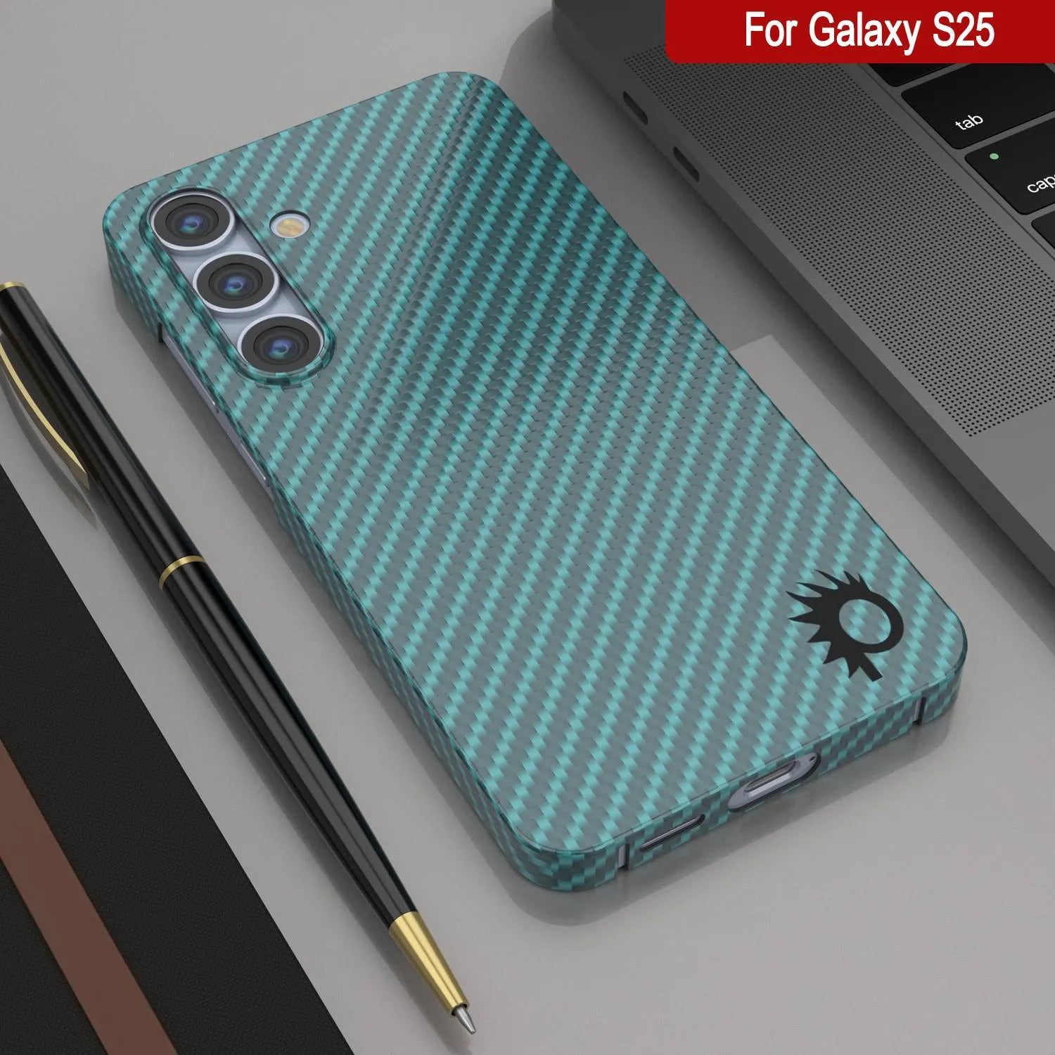 Punkcase Galaxy S25 Carbon Fiber Case [AramidShield Series] Ultra Slim & Light Kevlar [Teal]