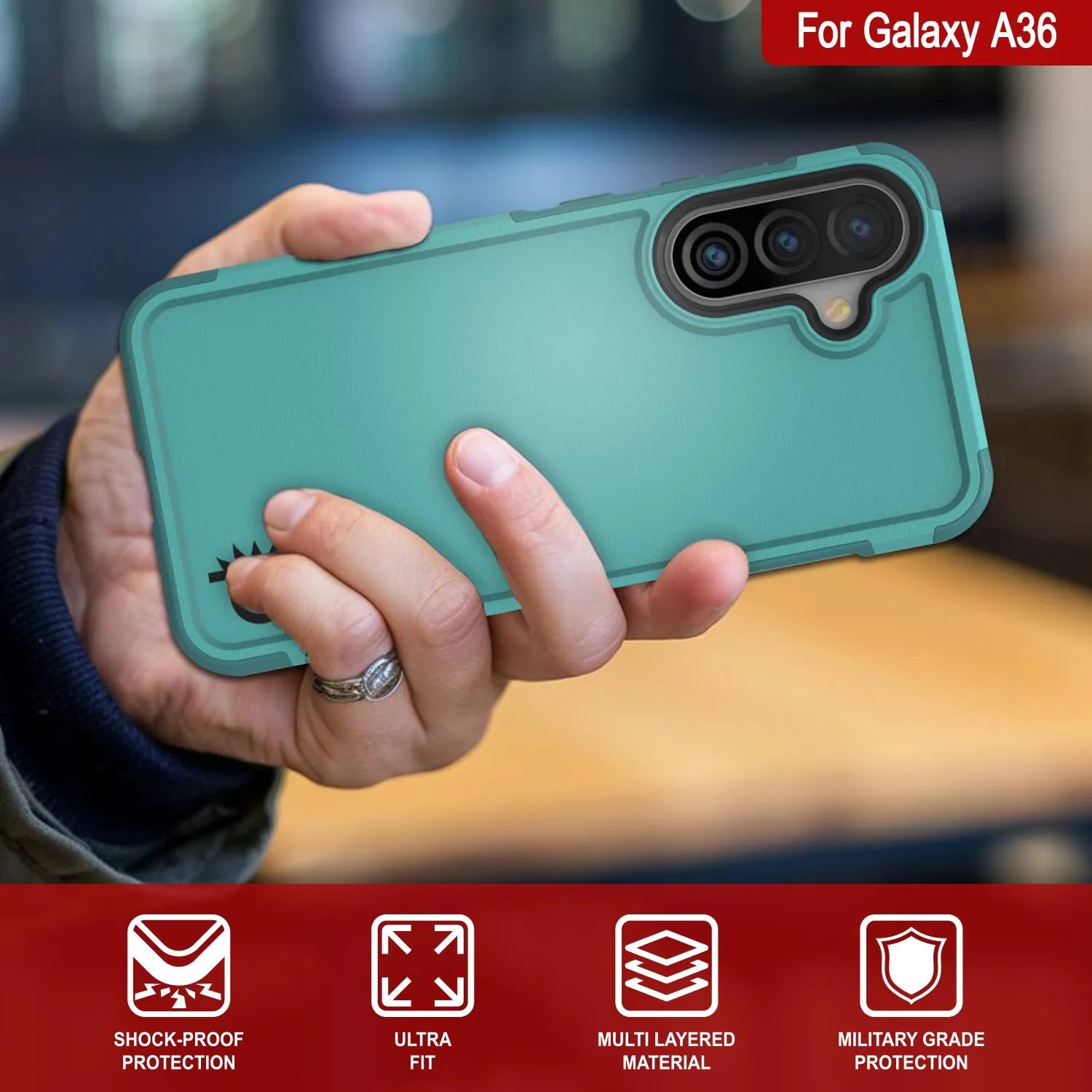 PunkCase Galaxy A36 Case, [Spartan 2.0 Series] Clear Rugged Heavy Duty Cover [Light Blue]