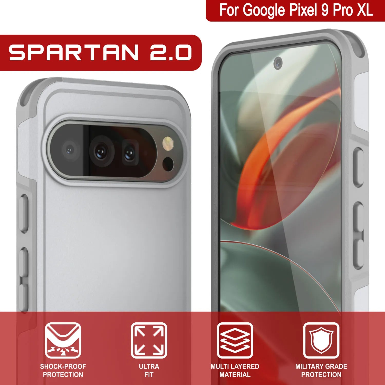 PunkCase Google Pixel 9 Pro XL Case, [Spartan 2.0 Series] Clear Rugged Heavy Duty Cover W/Built in Screen Protector [White]