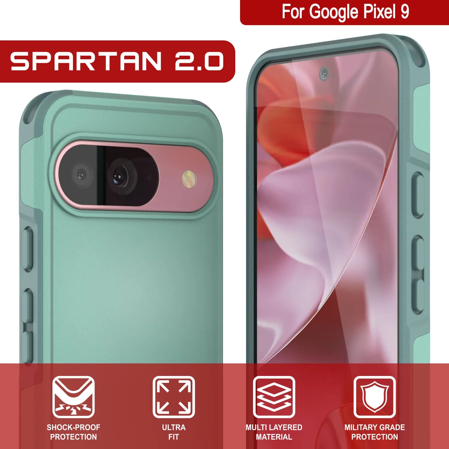 PunkCase Google Pixel 9 Case, [Spartan 2.0 Series] Clear Rugged Heavy Duty Cover W/Built in Screen Protector [Teal]