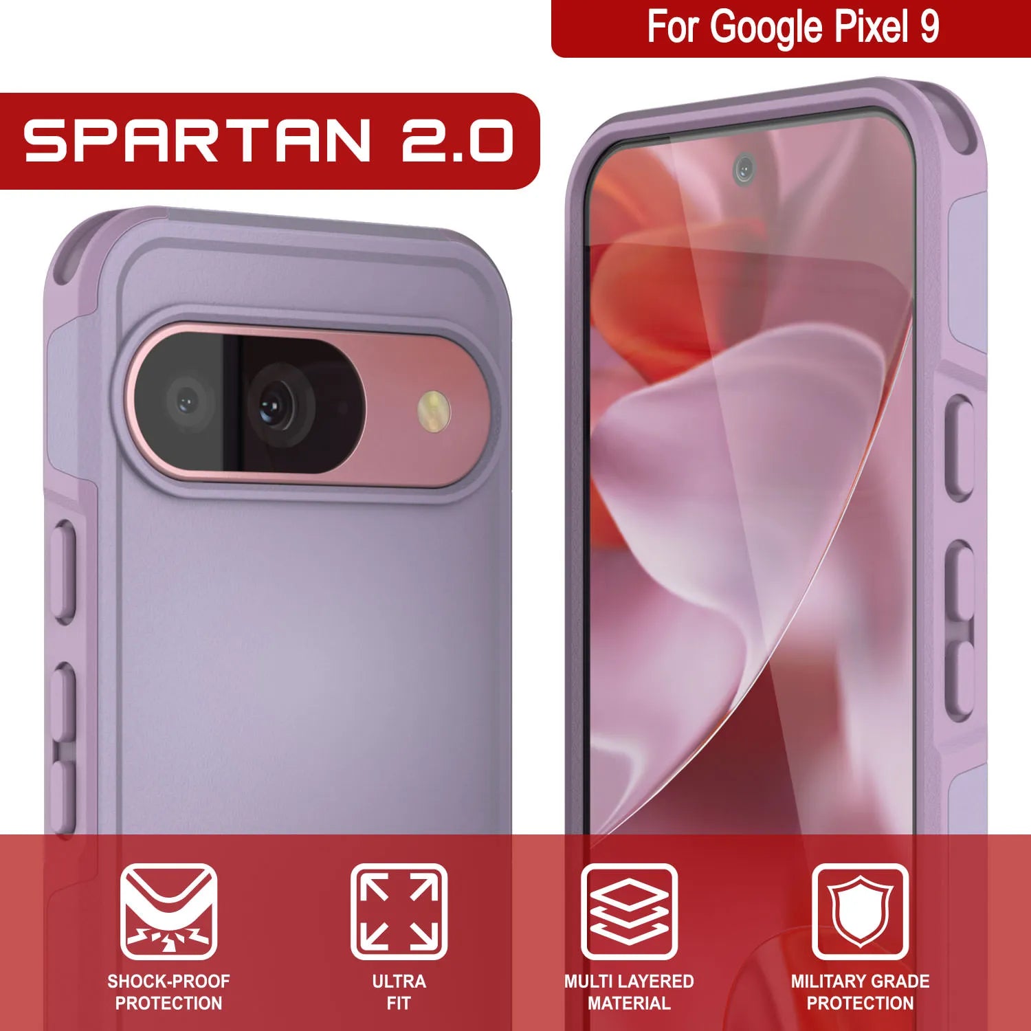 PunkCase Google Pixel 9 Case, [Spartan 2.0 Series] Clear Rugged Heavy Duty Cover W/Built in Screen Protector [Lilac]