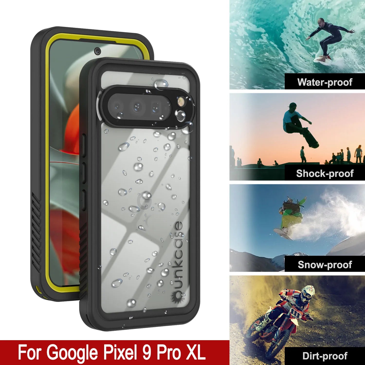 Google Pixel 9 Pro XL Waterproof Case, Punkcase [Extreme Series] Armor Cover W/ Built In Screen Protector [Yellow]