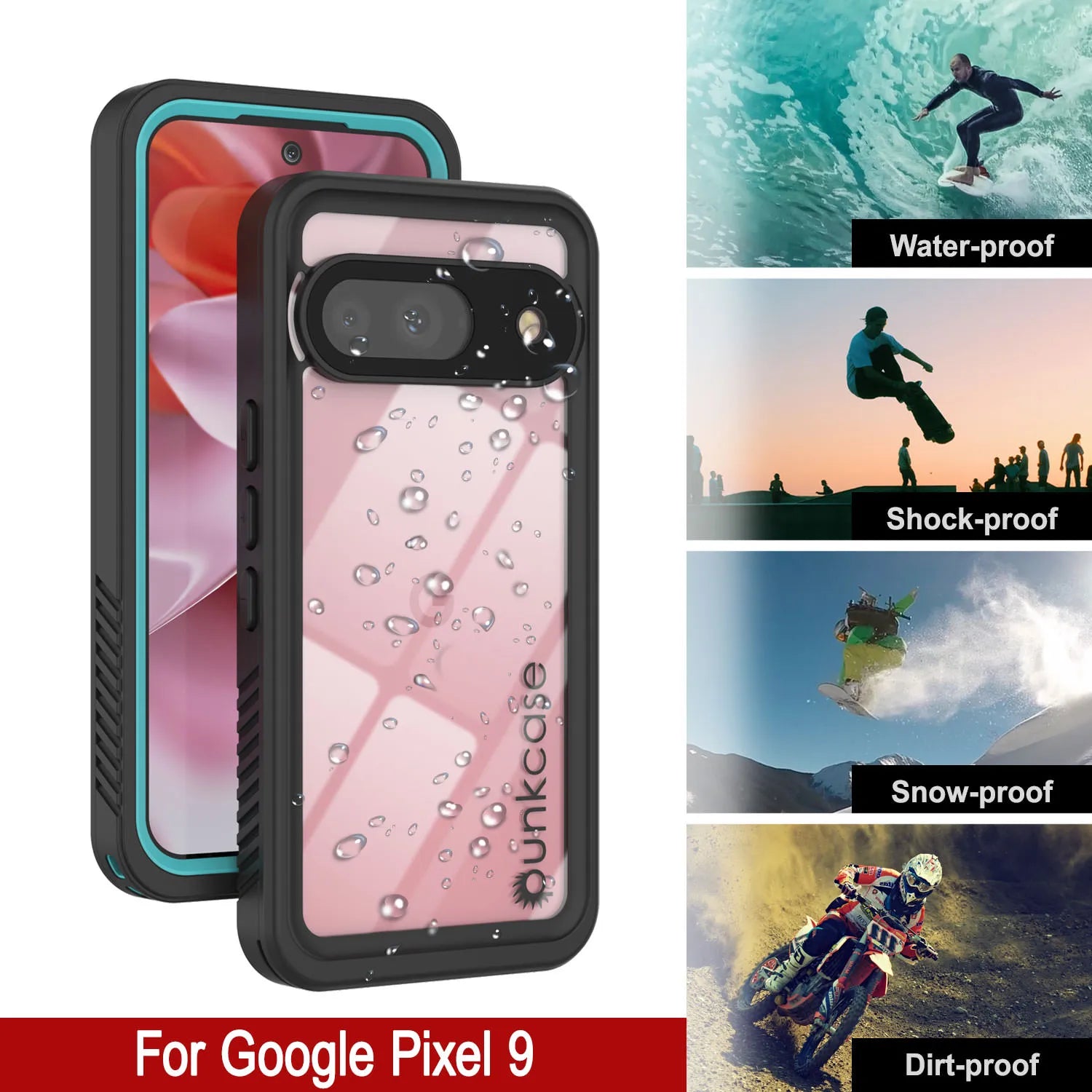 Google Pixel 9  Waterproof Case, Punkcase [Extreme Series] Armor Cover W/ Built In Screen Protector [Teal]