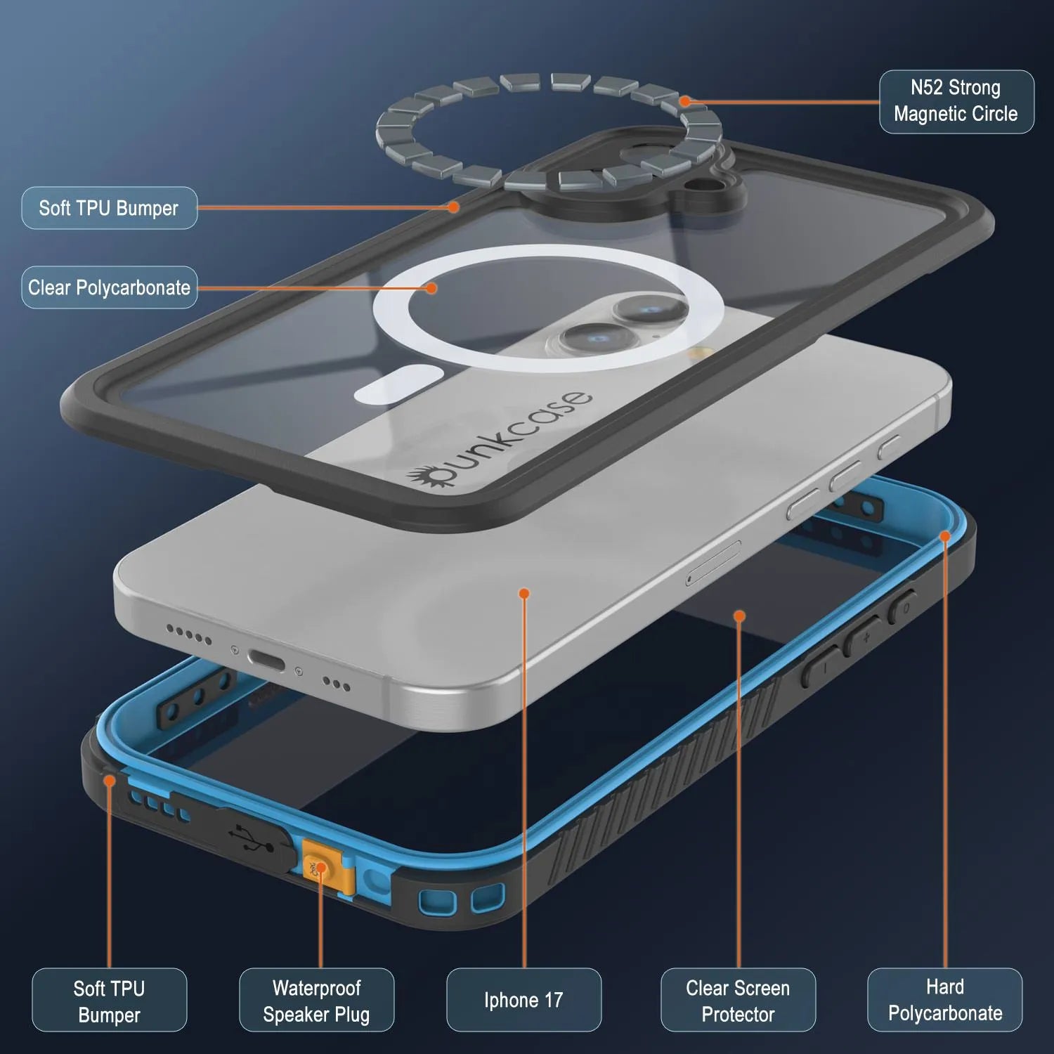 iPhone 17 Waterproof Case, Punkcase [Extreme Mag Series] Armor Cover W/ Built In Screen Protector [Blue]