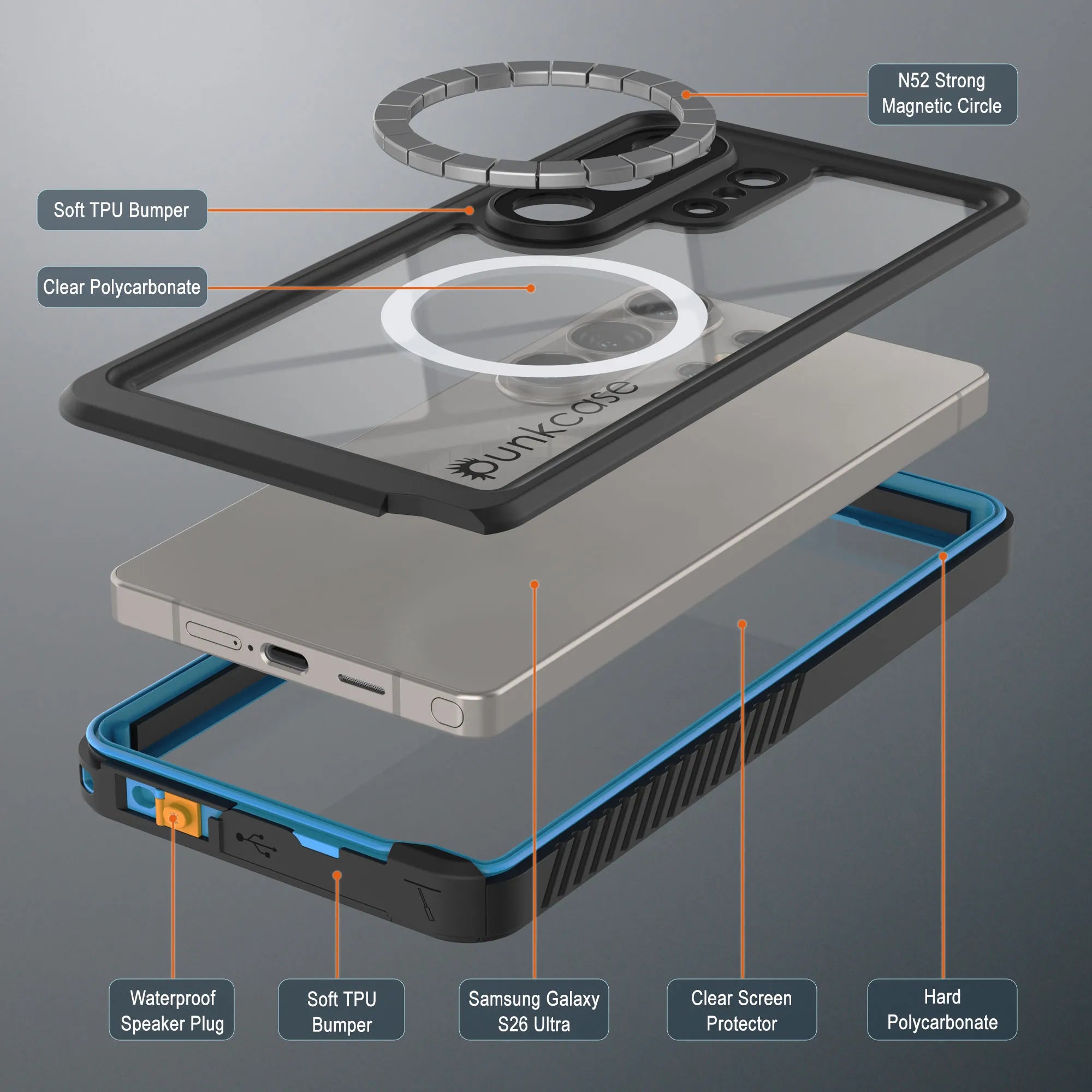 Galaxy S26 Ultra Waterproof Case, Punkcase [Extreme Mag Series] Armor Cover W/ Built In Screen Protector [Blue]