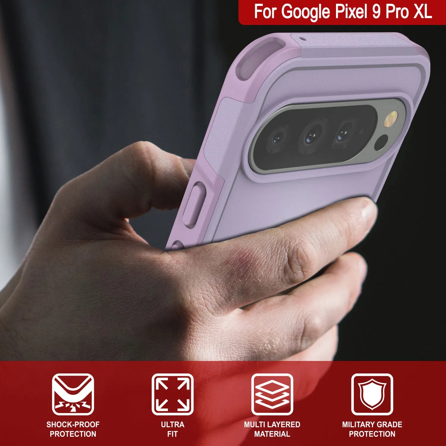 PunkCase Google Pixel 9 Pro XL Case, [Spartan 2.0 Series] Clear Rugged Heavy Duty Cover W/Built in Screen Protector [Lilac]