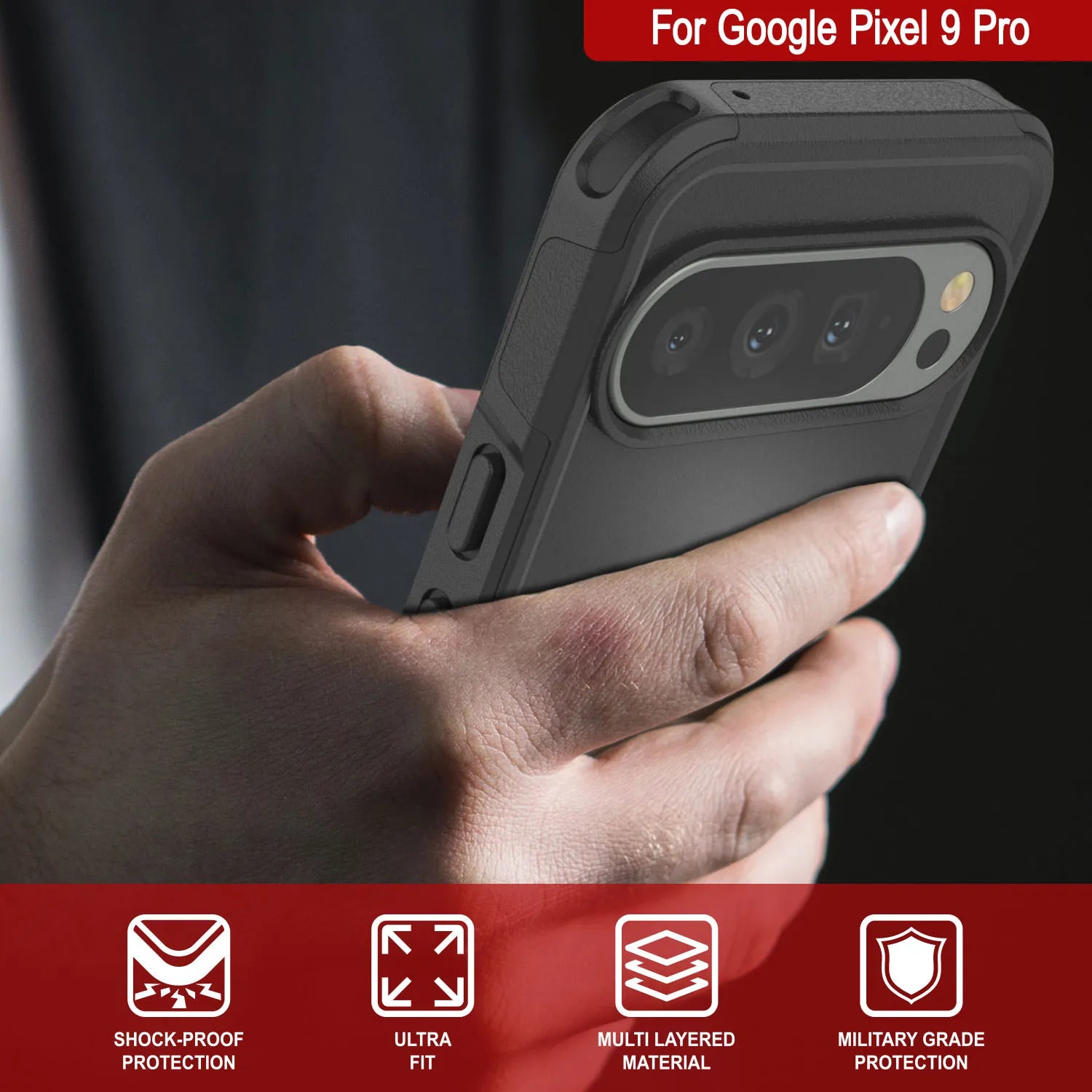 PunkCase Google Pixel 9 Pro Case, [Spartan 2.0 Series] Clear Rugged Heavy Duty Cover W/Built in Screen Protector [Black]