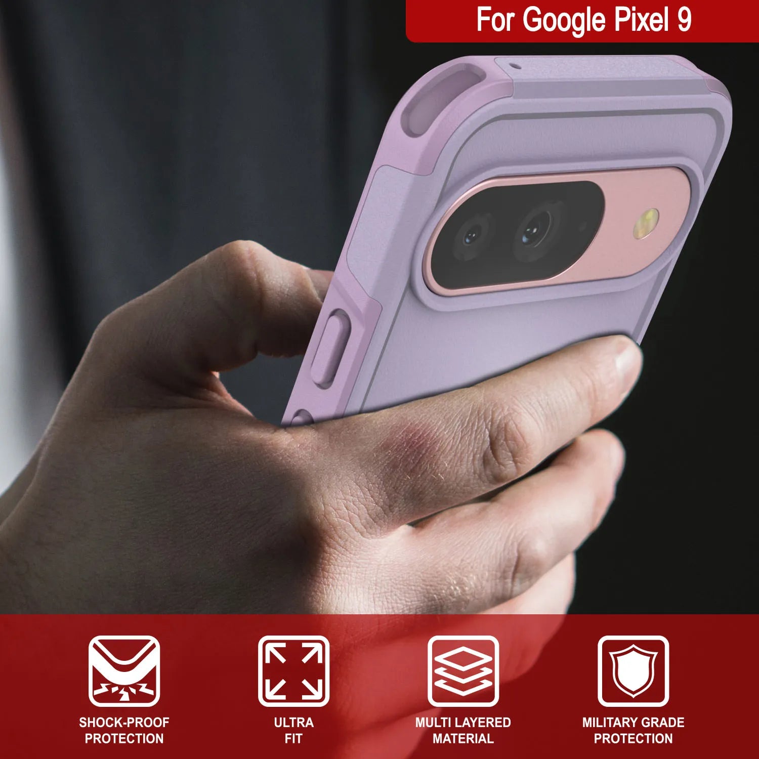 PunkCase Google Pixel 9 Case, [Spartan 2.0 Series] Clear Rugged Heavy Duty Cover W/Built in Screen Protector [Lilac]