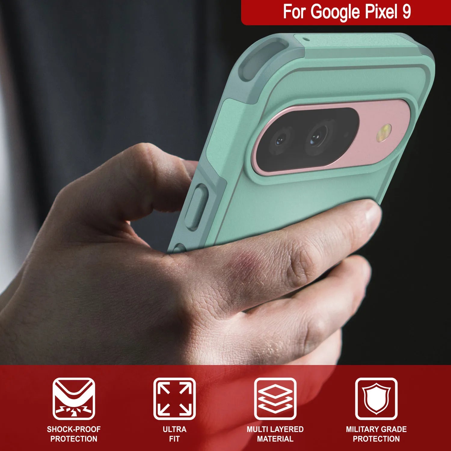 PunkCase Google Pixel 9 Case, [Spartan 2.0 Series] Clear Rugged Heavy Duty Cover W/Built in Screen Protector [Teal]