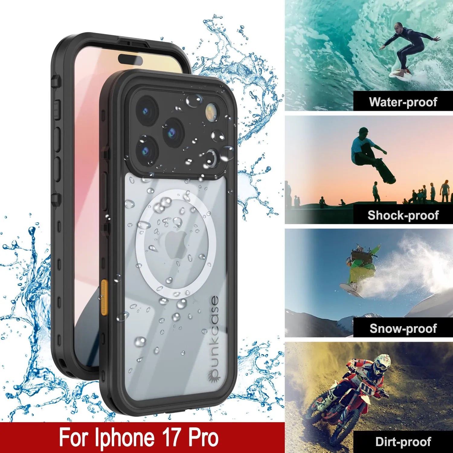 iPhone 17 Pro Waterproof IP68 Case, Punkcase [Black] [StudStar Series] [Slim Fit]