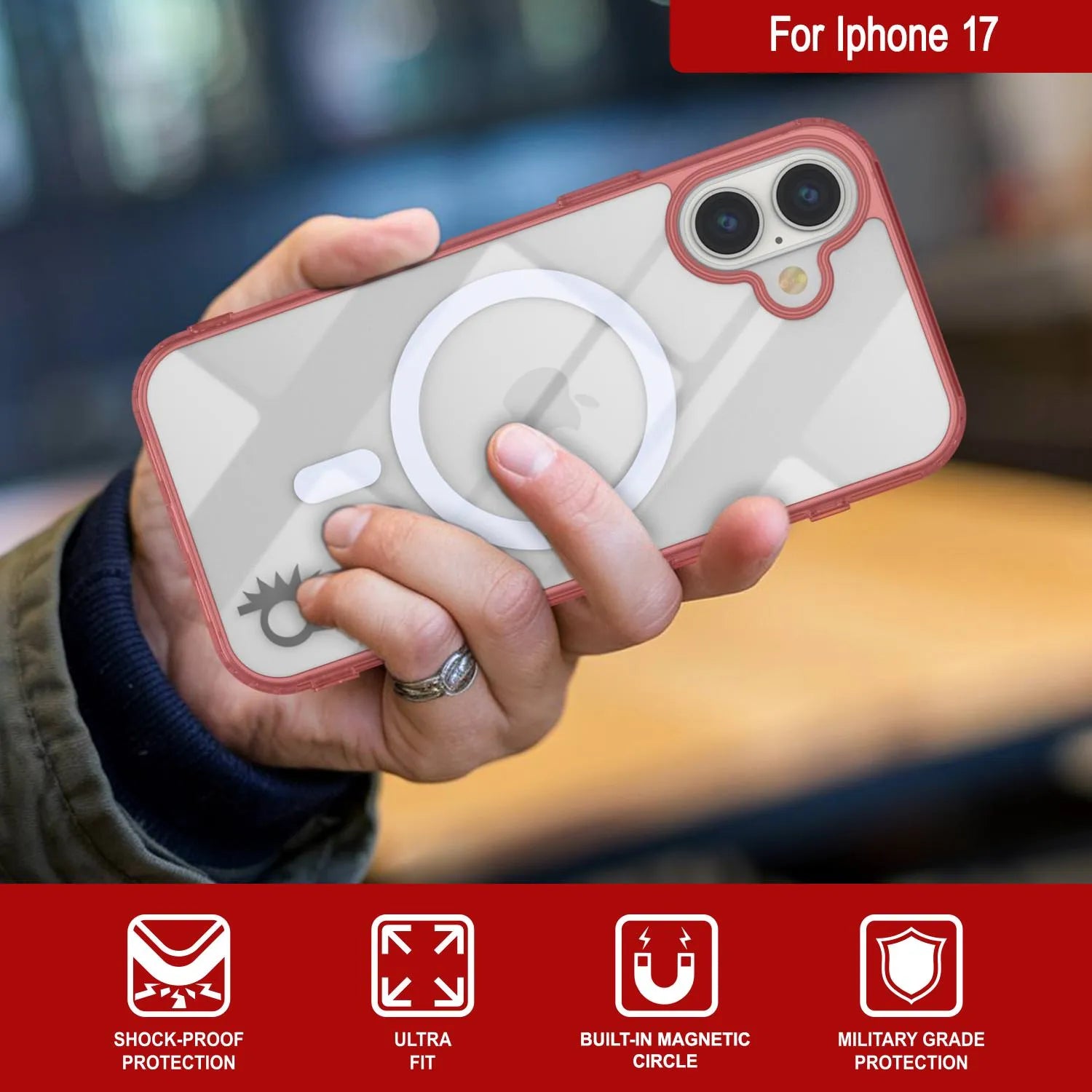 Punkcase iPhone 17 Magnetic Wireless Charging Case [ClearMag Series][Red]