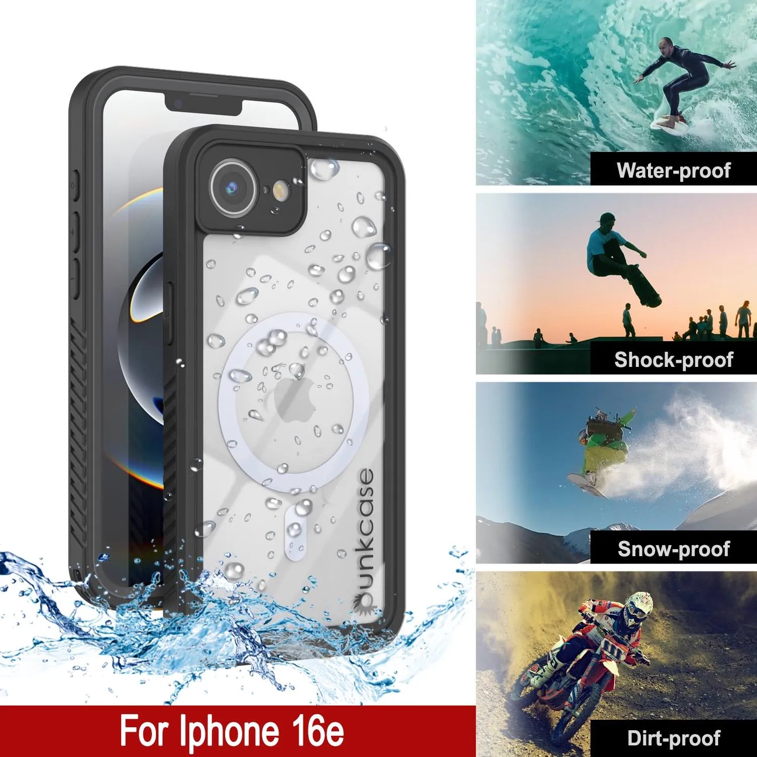 iPhone 16e  Waterproof Case, Punkcase [Extreme Mag Series] Armor Cover W/ Built In Screen Protector [Grey]