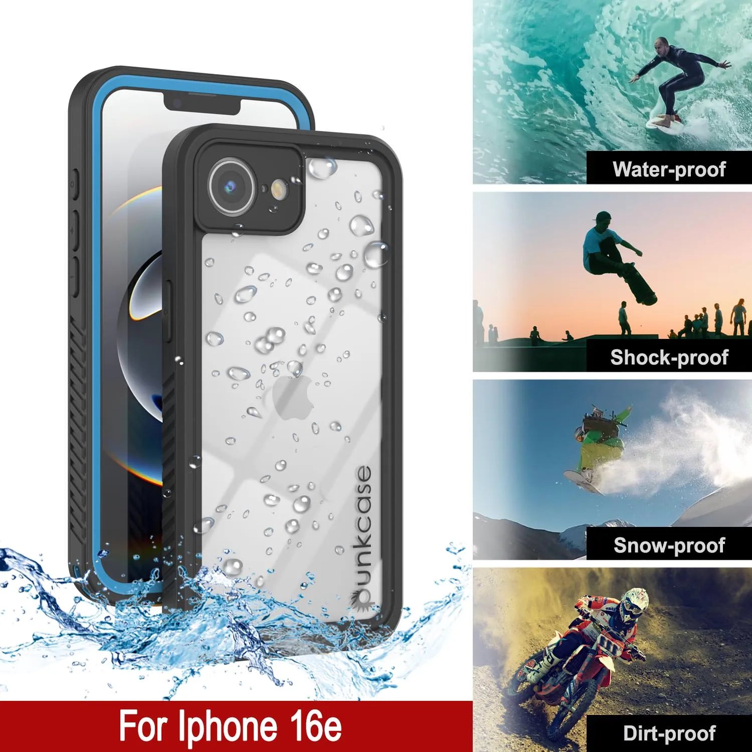 iPhone 16e Waterproof Case, Punkcase [Extreme Series] Armor Cover W/ Built In Screen Protector [Navy Blue]