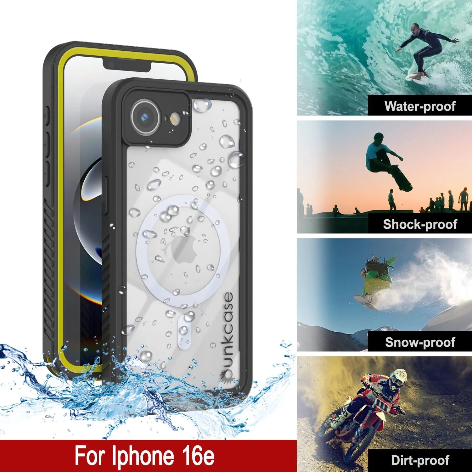 iPhone 16e  Waterproof Case, Punkcase [Extreme Mag Series] Armor Cover W/ Built In Screen Protector [Yellow]