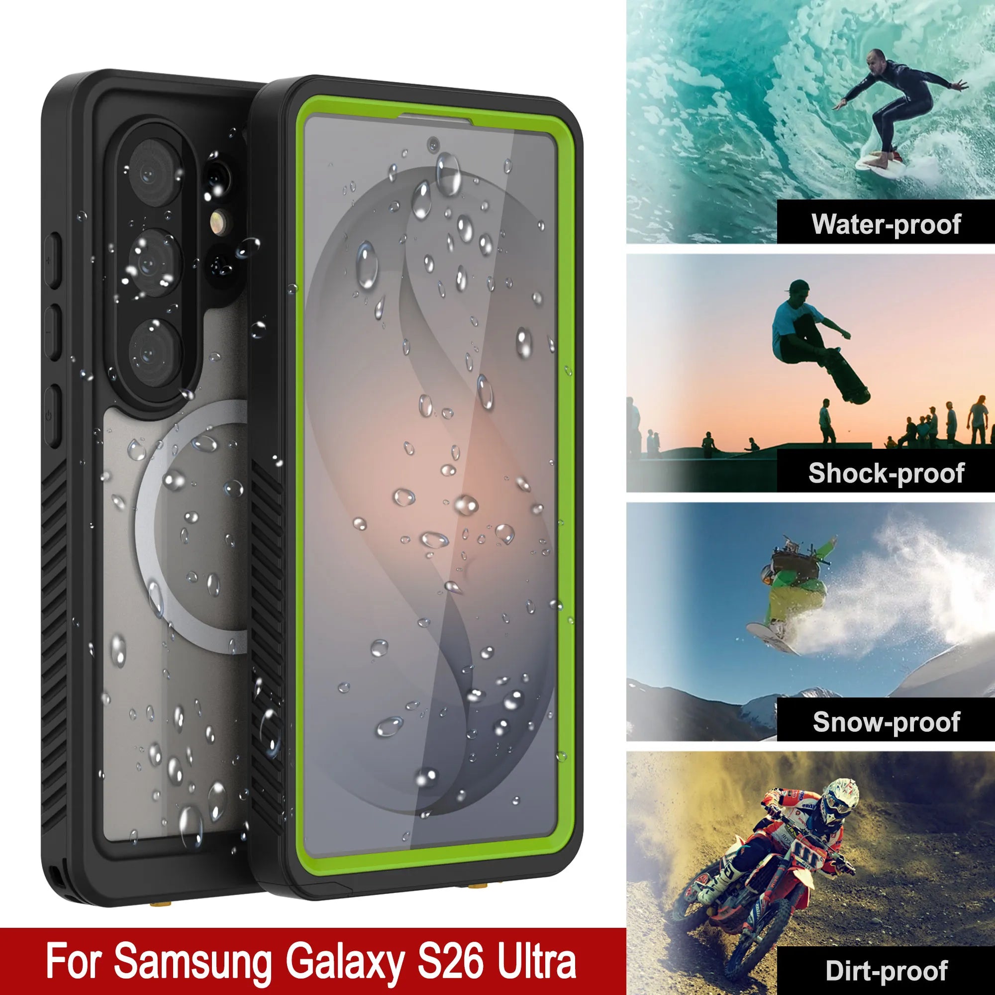 Galaxy S26 Ultra Waterproof Case, Punkcase [Extreme Mag Series] Armor Cover W/ Built In Screen Protector [Green]