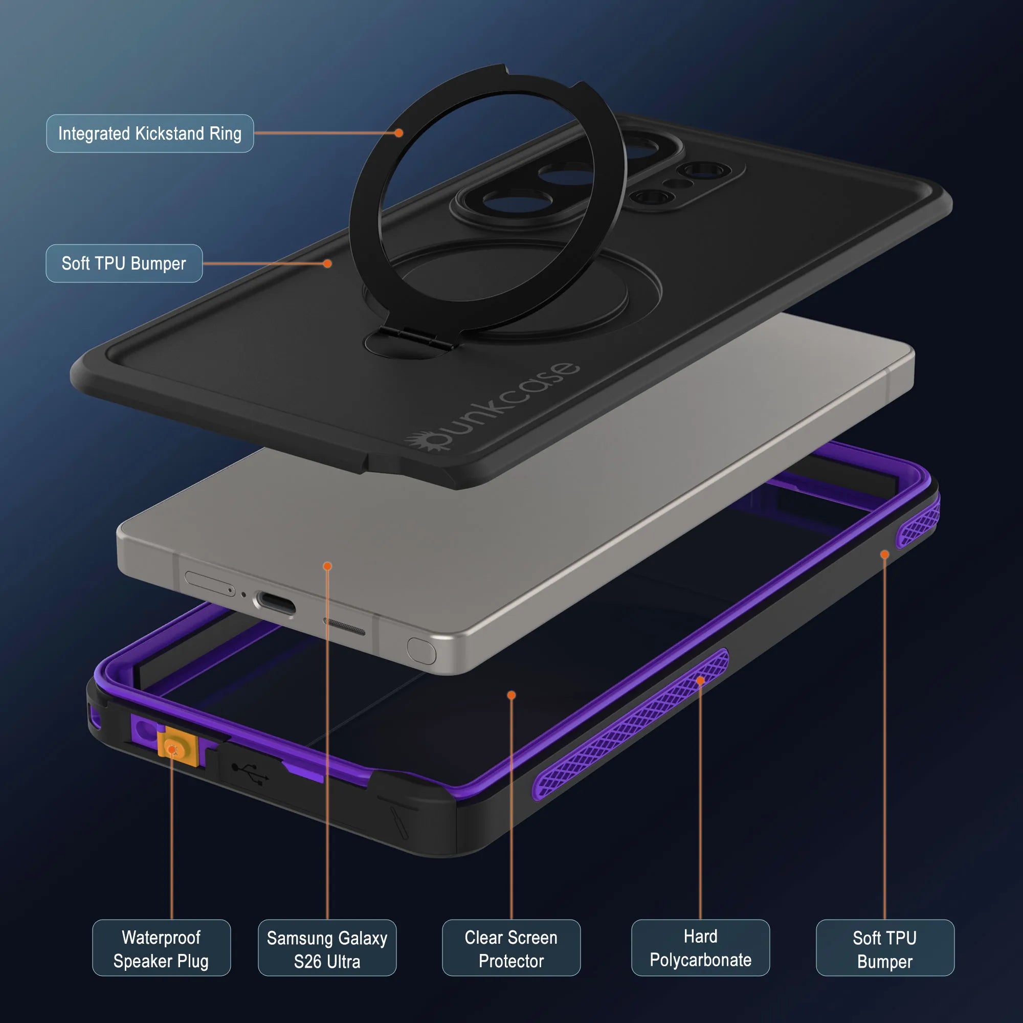 Galaxy S26 Ultra Waterproof Case [Kickstud 2.0 Series] Protective IP68 Cover W/Screen Protector & Kickstand [Purple]