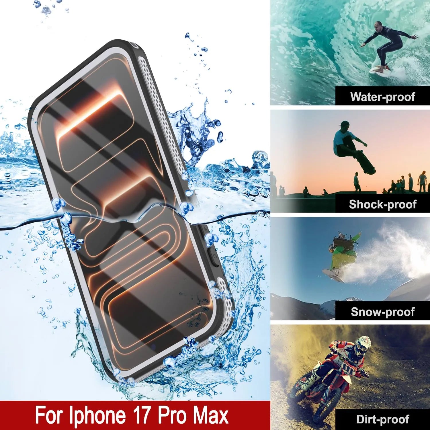 iPhone 17 Pro Max Waterproof Case [Kickstud 2.0 Series] Protective IP68 Cover W/Screen Protector & Kickstand [White]