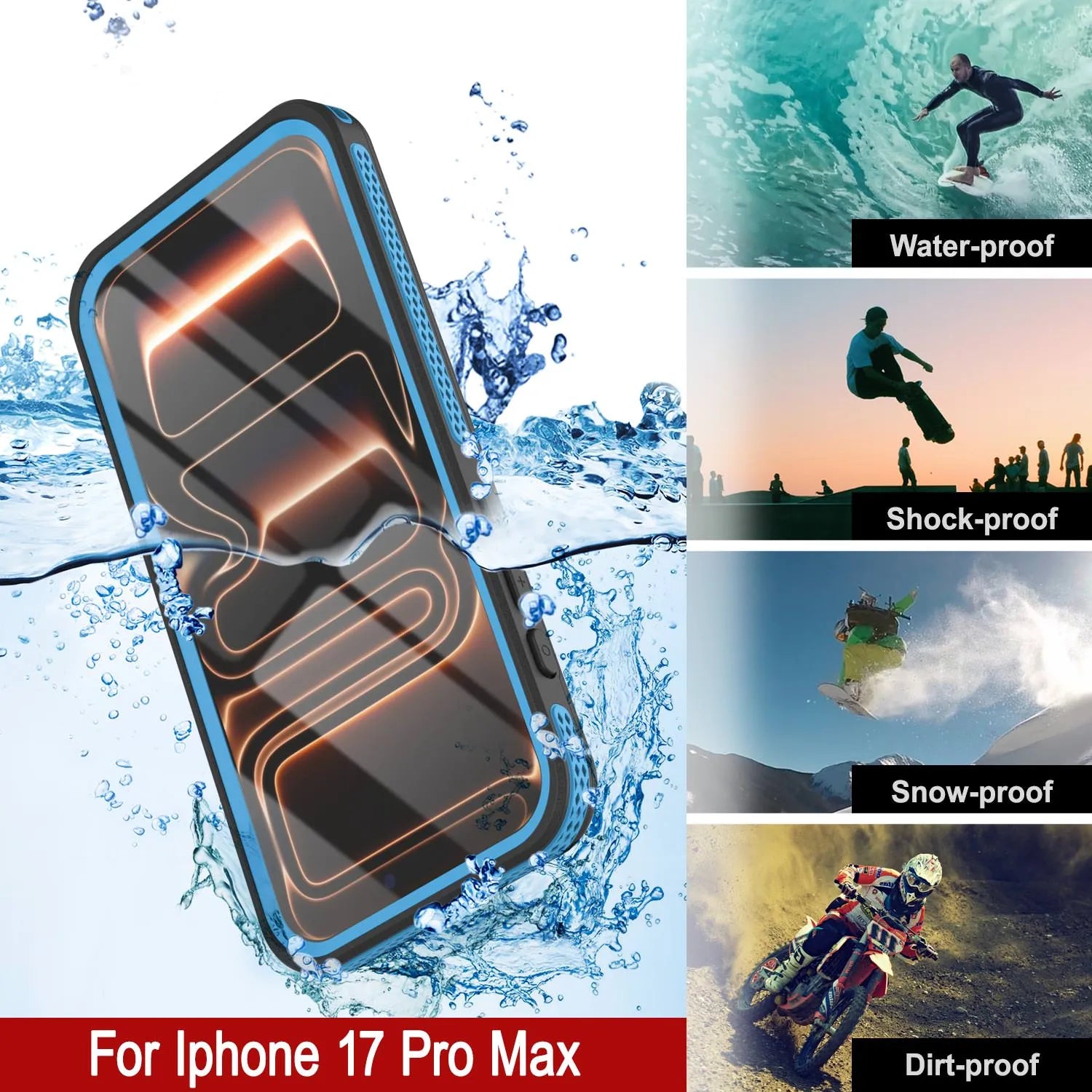 iPhone 17 Pro Max Waterproof Case [Kickstud 2.0 Series] Protective IP68 Cover W/Screen Protector & Kickstand [Blue]