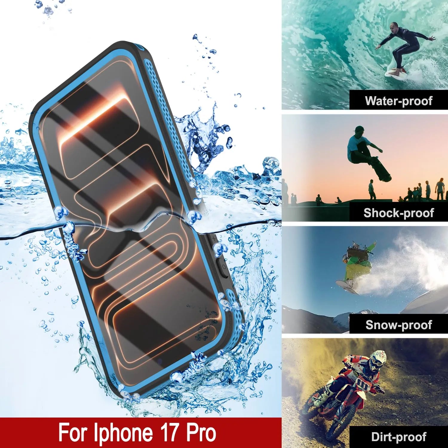 iPhone 17 pro Waterproof Case [Kickstud 2.0 Series] Protective IP68 Cover W/Screen Protector & Kickstand [Blue]
