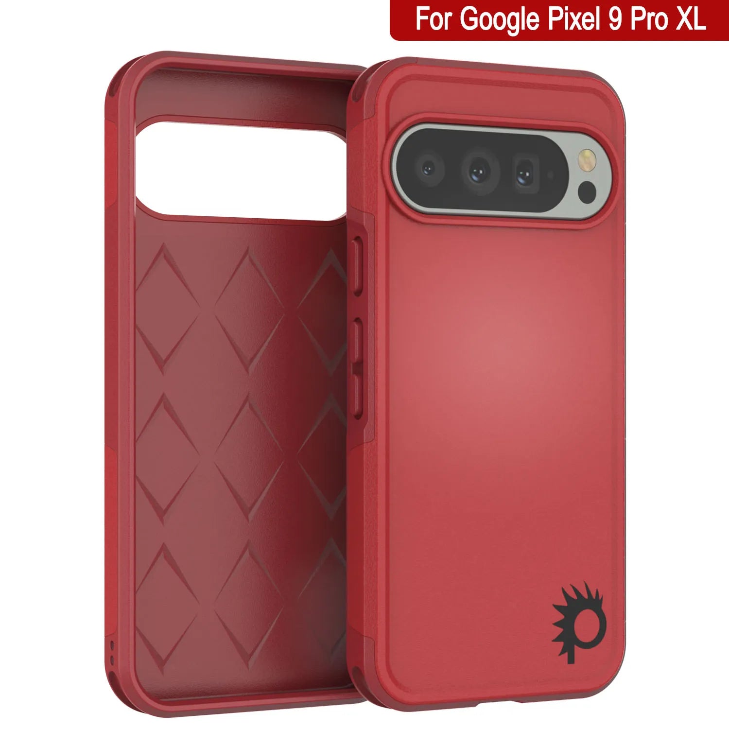 PunkCase Google Pixel 9 Pro XL Case, [Spartan 2.0 Series] Clear Rugged Heavy Duty Cover W/Built in Screen Protector [Red]