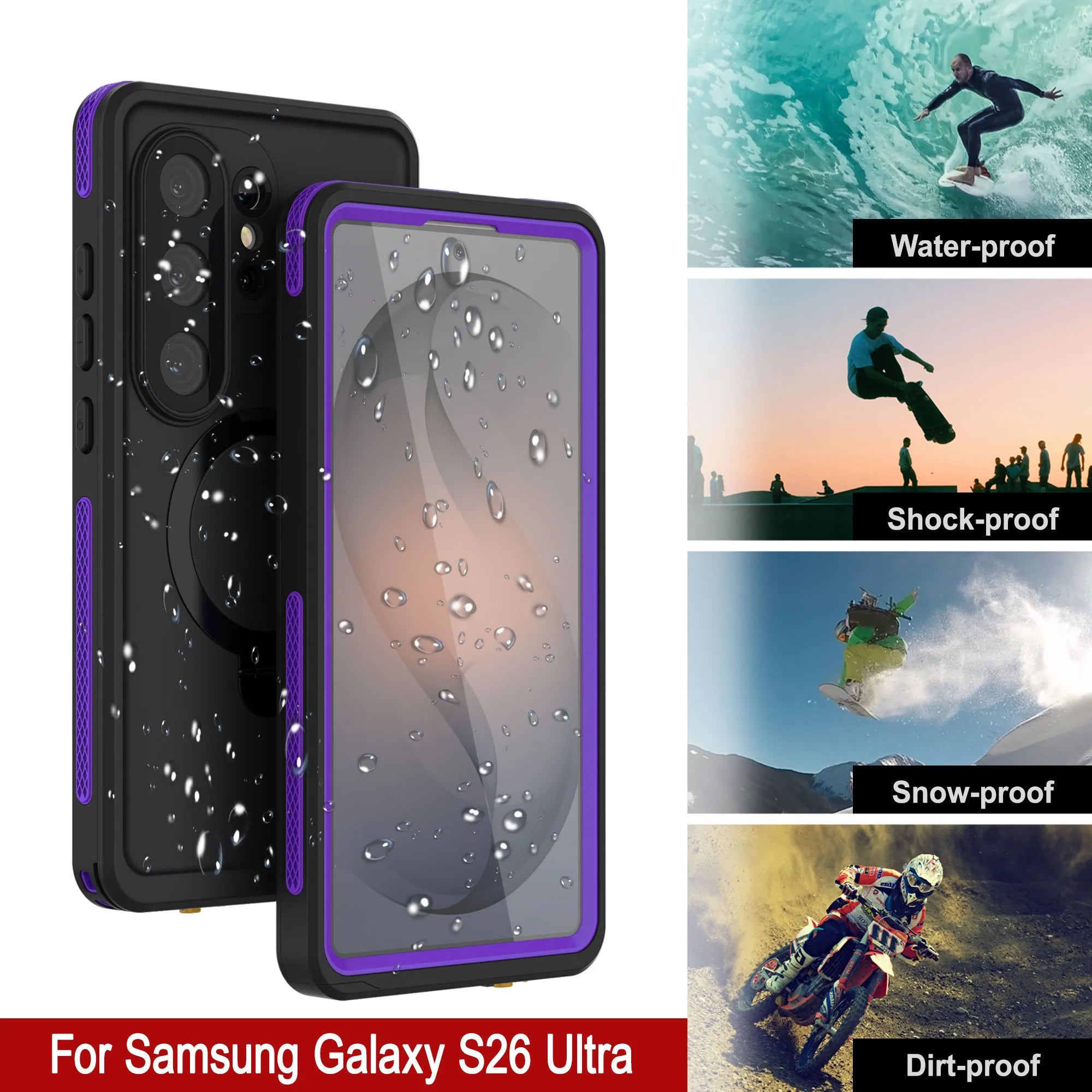Galaxy S26 Ultra Waterproof Case [Kickstud 2.0 Series] Protective IP68 Cover W/Screen Protector & Kickstand [Purple]
