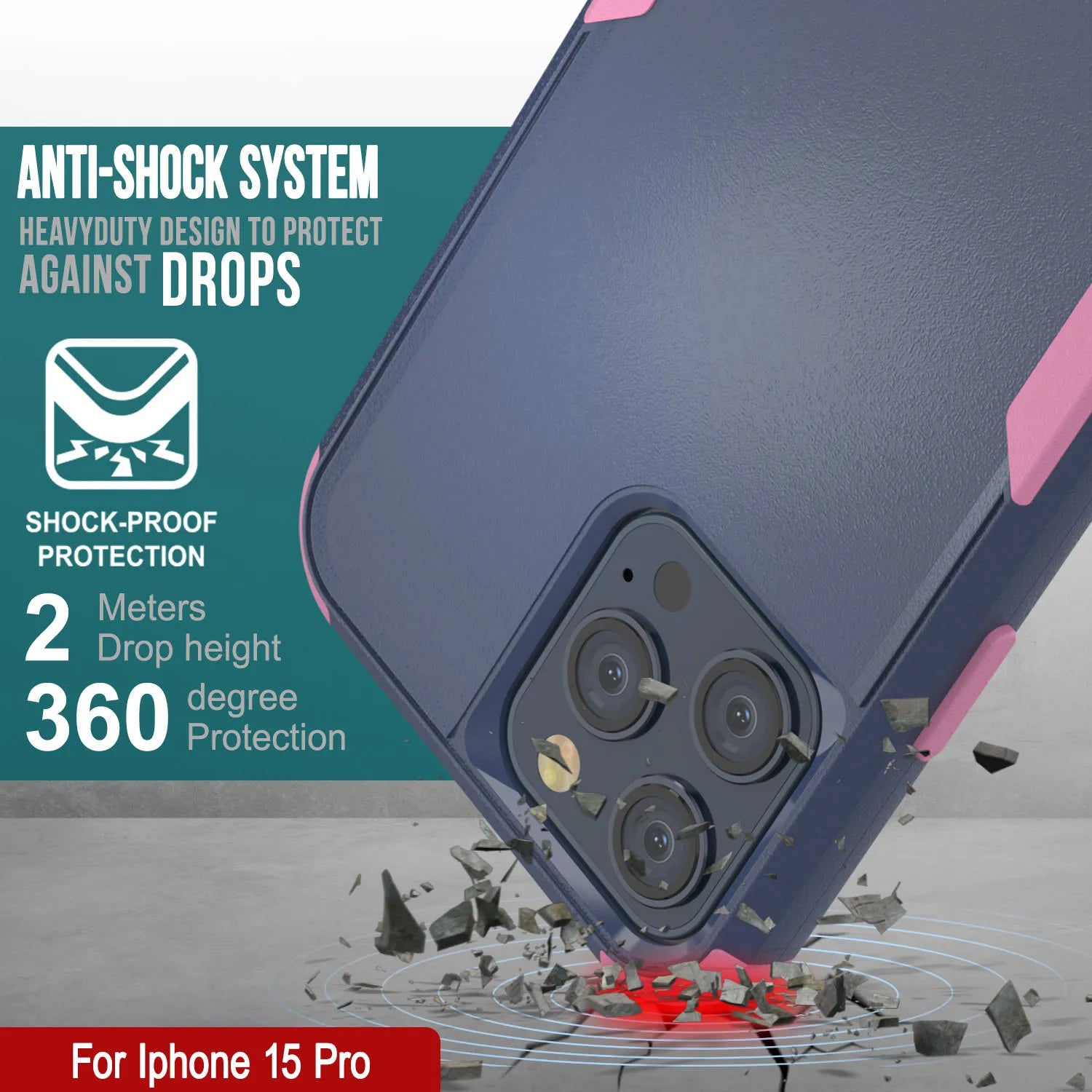 Punkcase for iPhone 15 Pro Belt Clip Multilayer Holster Case [Patron Series] [Navy Pink]