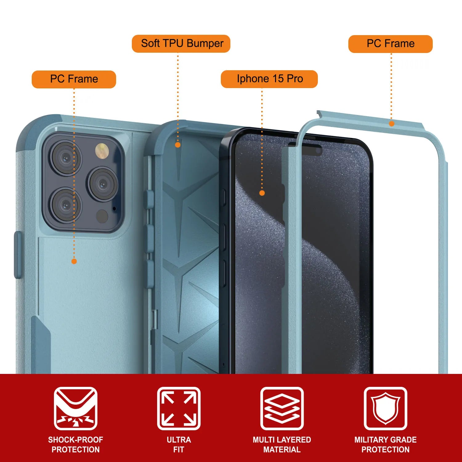 Punkcase for iPhone 15 Pro Belt Clip Multilayer Holster Case [Patron Series] [Mint]