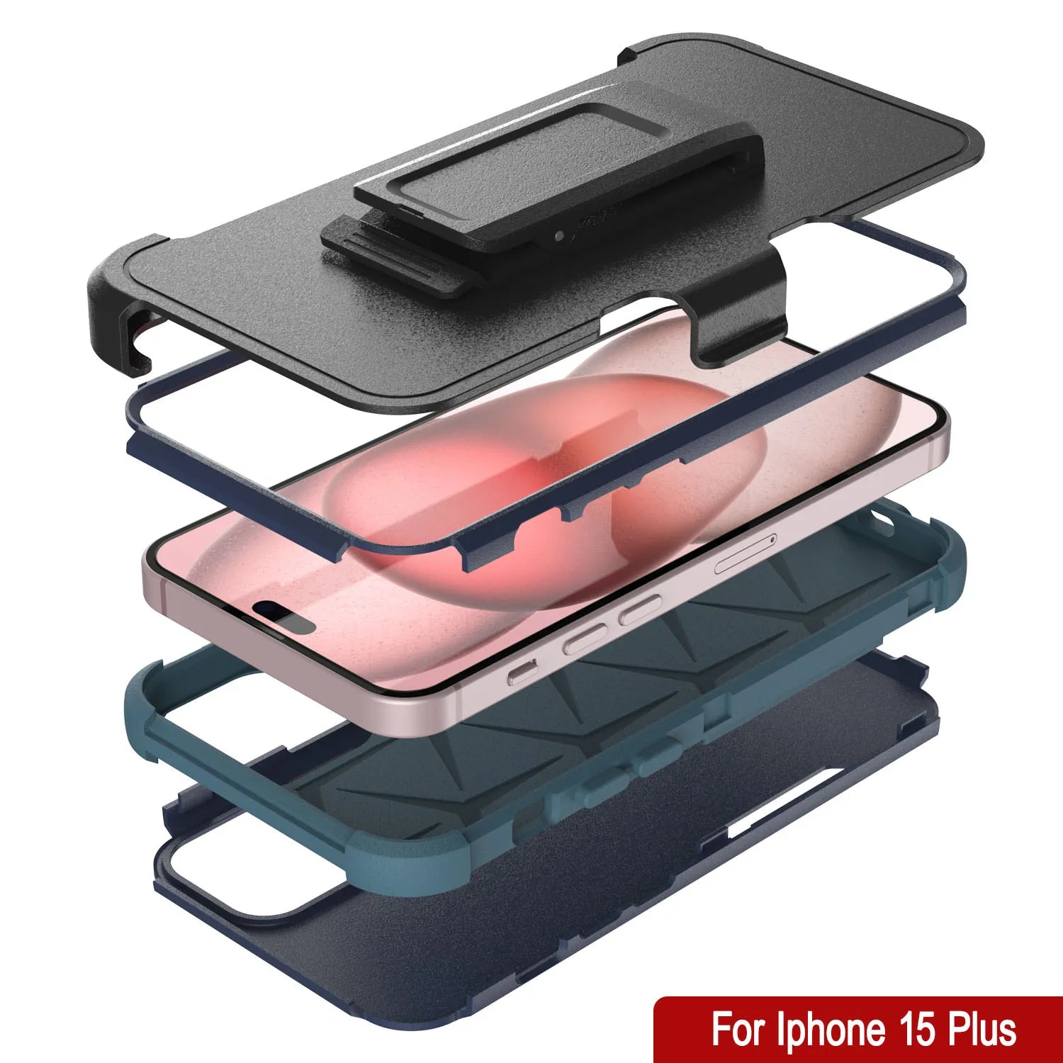 Punkcase for iPhone 15 Plus Belt Clip Multilayer Holster Case [Patron Series] [Navy Blue]