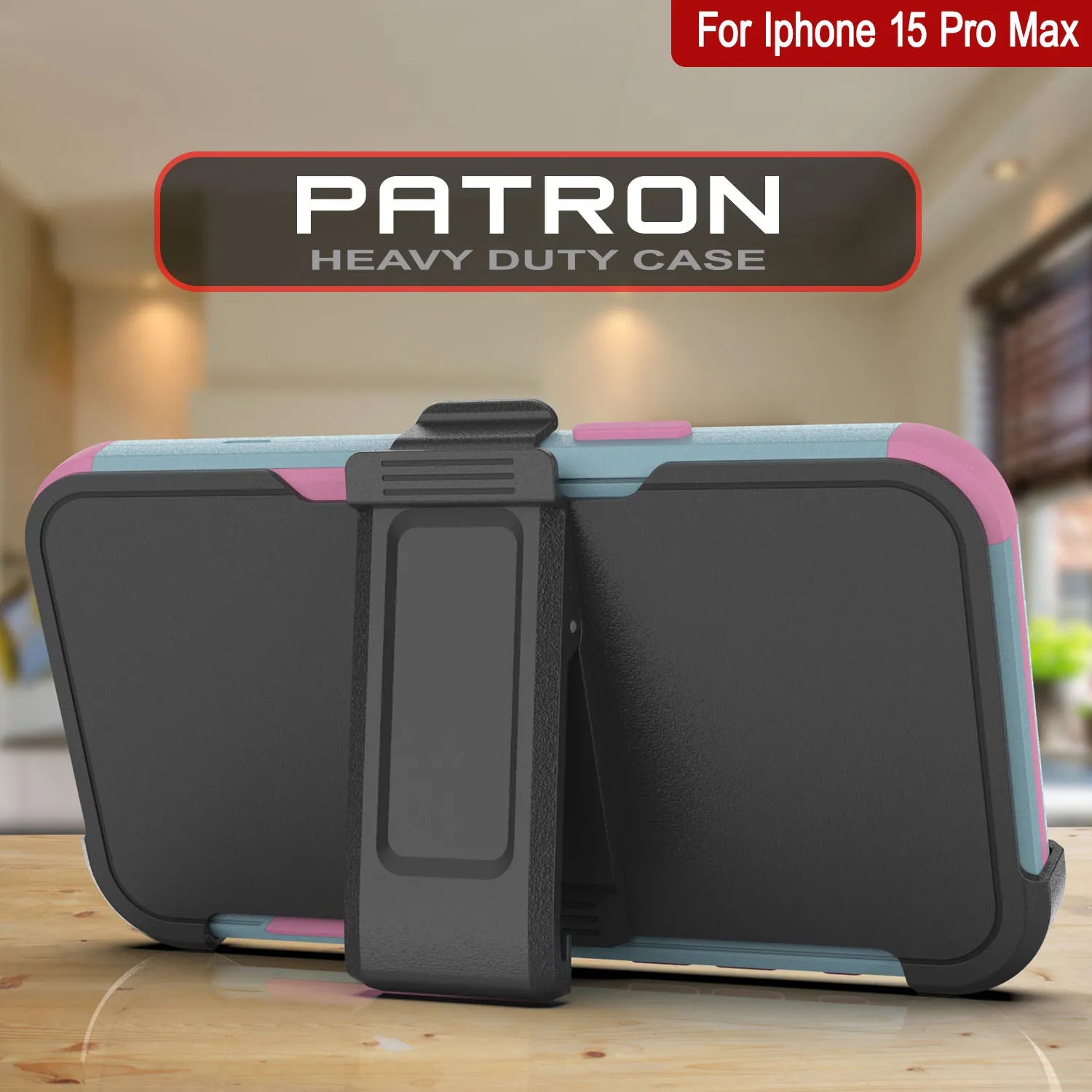 Punkcase for iPhone 15 Pro Max Belt Clip Multilayer Holster Case [Patron Series] [Mint-Pink]