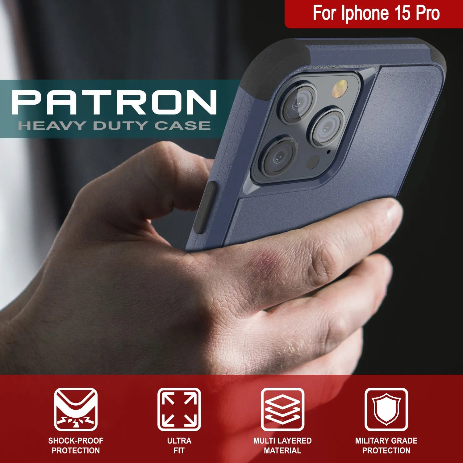 Punkcase for iPhone 15 Pro Belt Clip Multilayer Holster Case [Patron Series] [Navy Black]