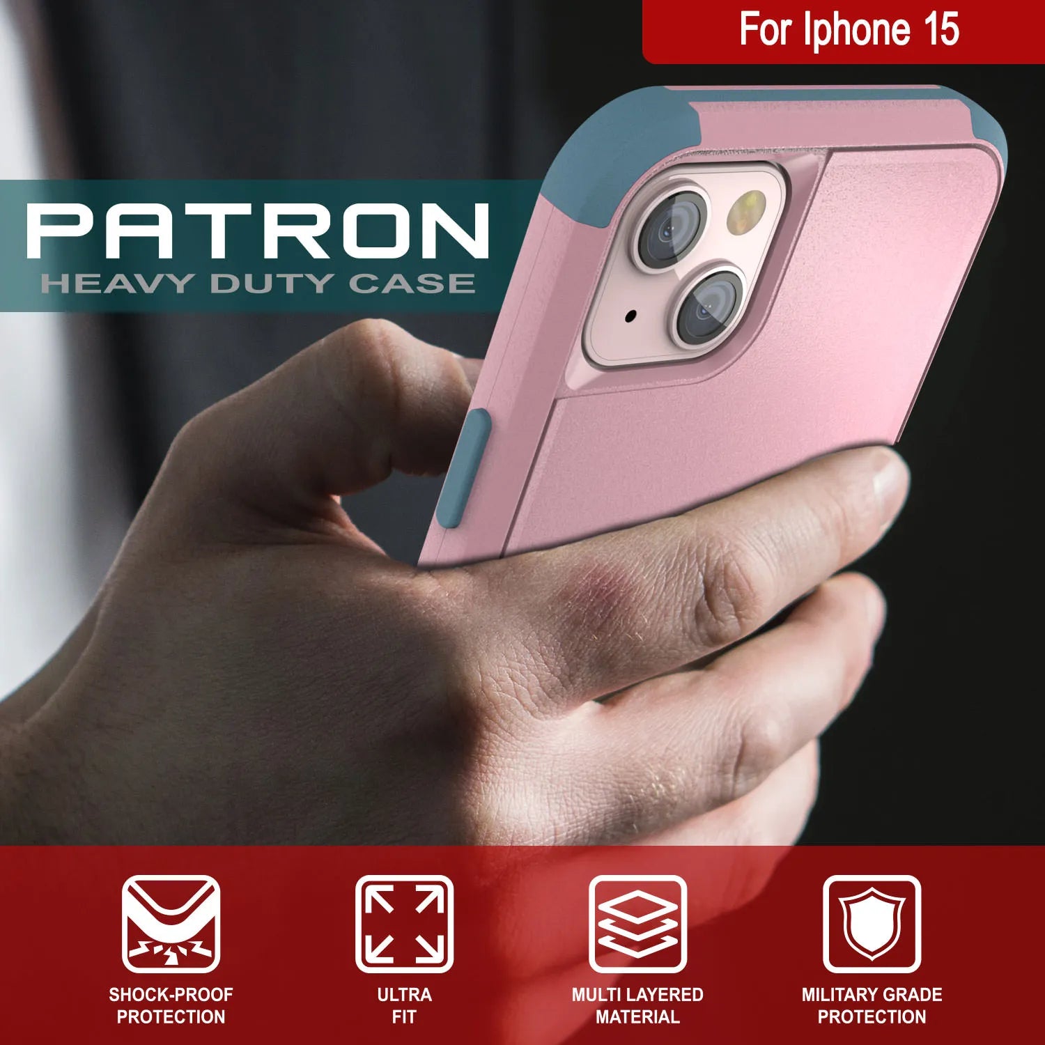 Punkcase for iPhone 15 Belt Clip Multilayer Holster Case [Patron Series] [Pink-Blue]