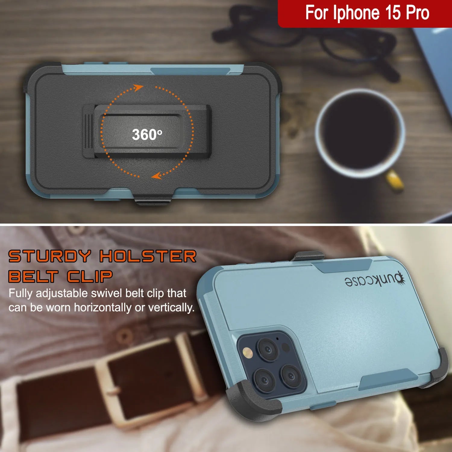 Punkcase for iPhone 15 Pro Belt Clip Multilayer Holster Case [Patron Series] [Mint]