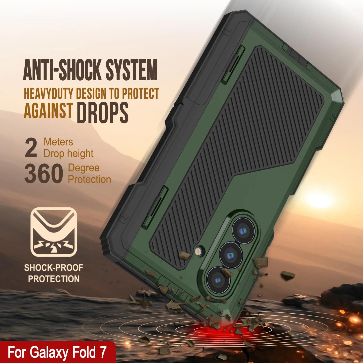 Galaxy Z Fold7 Metal Case, Heavy Duty Military Grade Armor Cover Full Body Hard [Dark Green]
