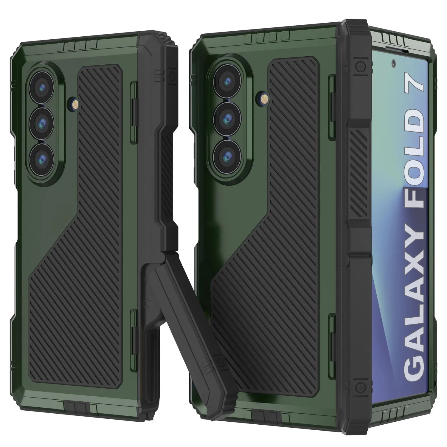 Galaxy Z Fold7 Metal Case, Heavy Duty Military Grade Armor Cover Full Body Hard [Dark Green]