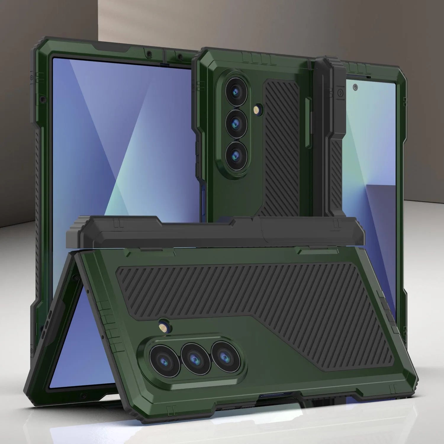 Galaxy Z Fold7 Metal Case, Heavy Duty Military Grade Armor Cover Full Body Hard [Dark Green]