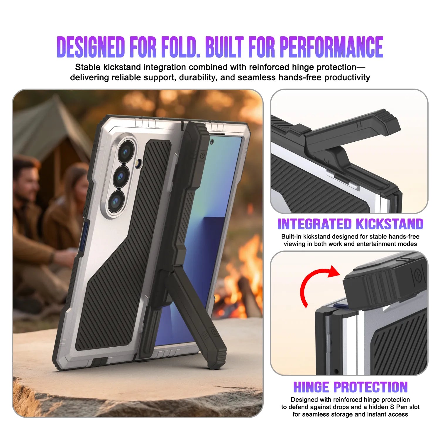 Galaxy Z Fold7 Metal Case, Heavy Duty Military Grade Armor Cover Full Body Hard [White]