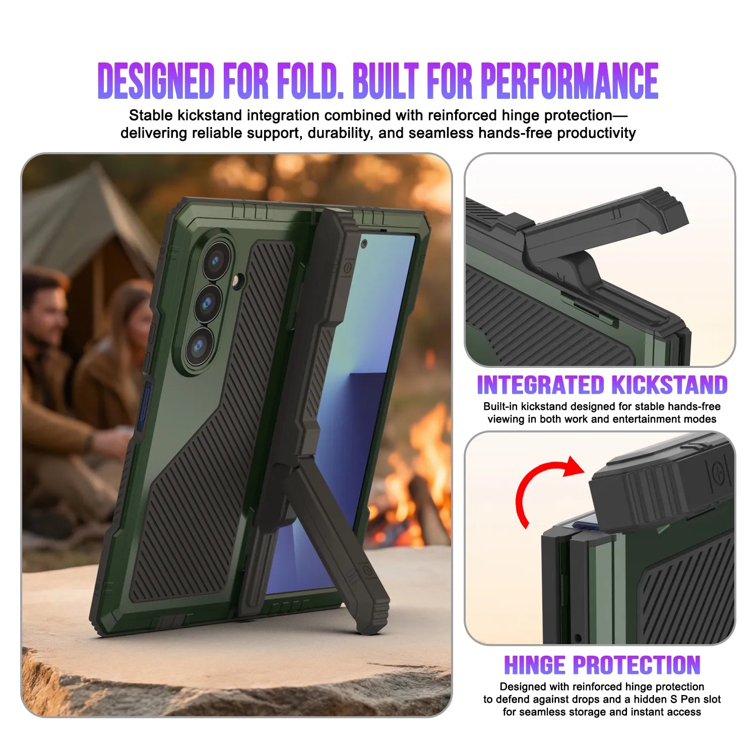 Galaxy Z Fold7 Metal Case, Heavy Duty Military Grade Armor Cover Full Body Hard [Dark Green]