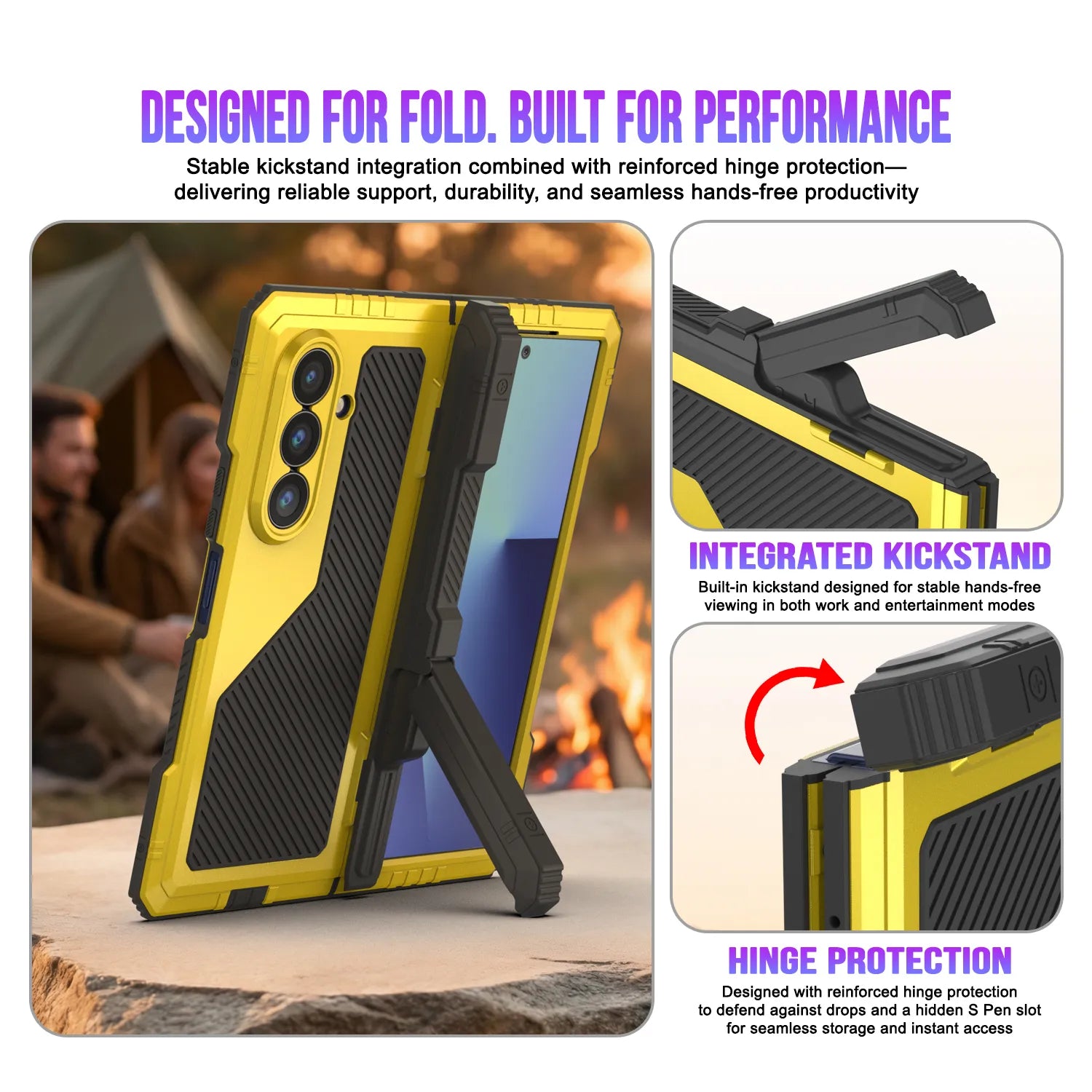 Galaxy Z Fold7 Metal Case, Heavy Duty Military Grade Armor Cover Full Body Hard [Neon]