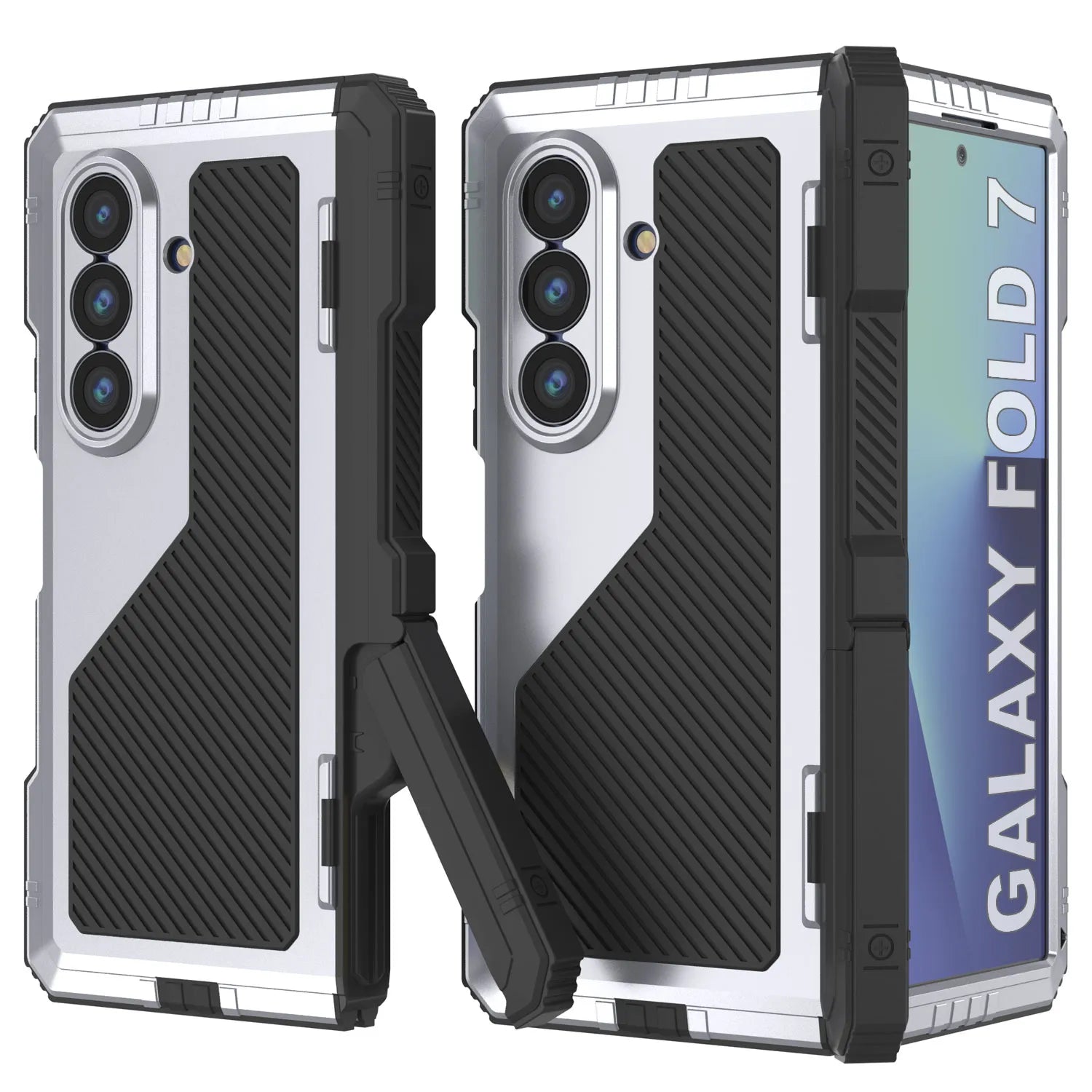 Galaxy Z Fold7 Metal Case, Heavy Duty Military Grade Armor Cover Full Body Hard [White]