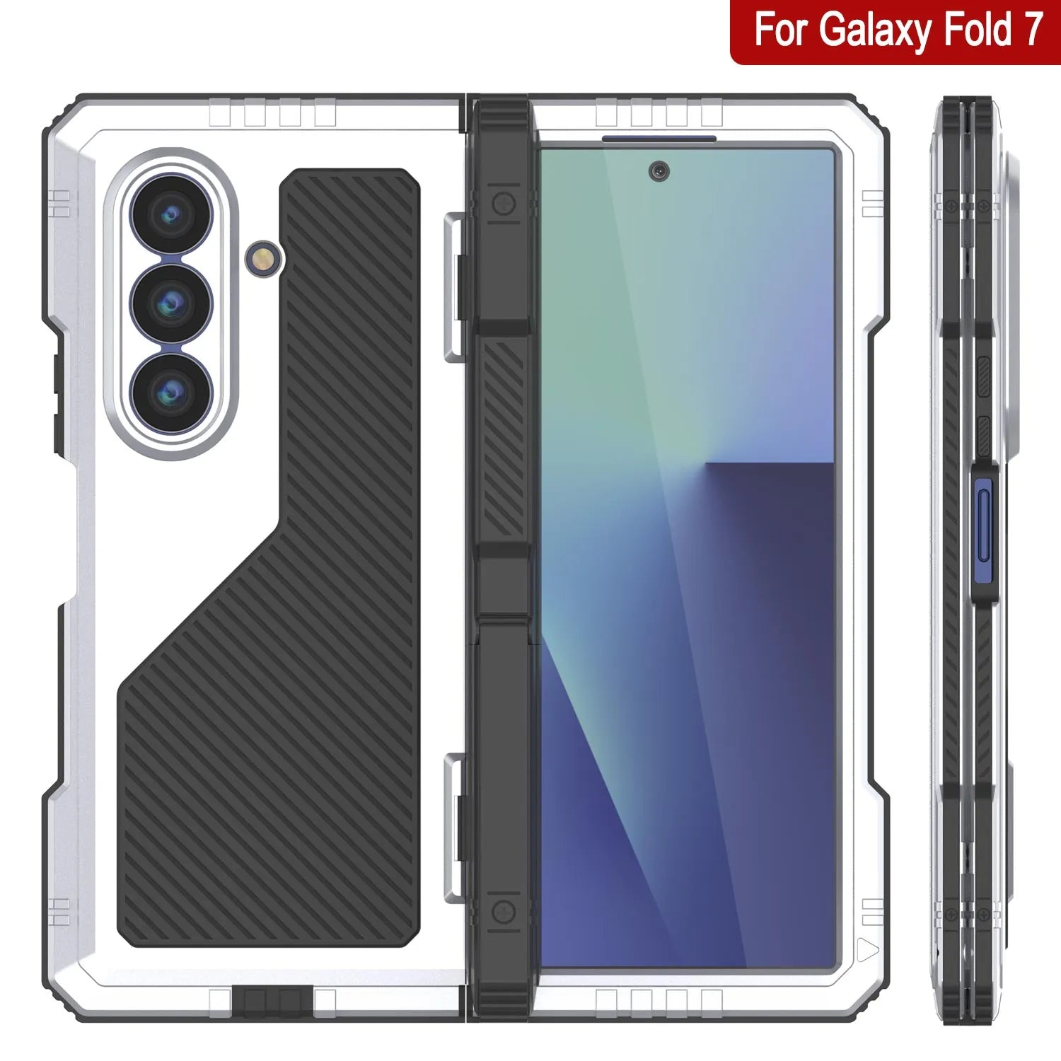 Galaxy Z Fold7 Metal Case, Heavy Duty Military Grade Armor Cover Full Body Hard [White]